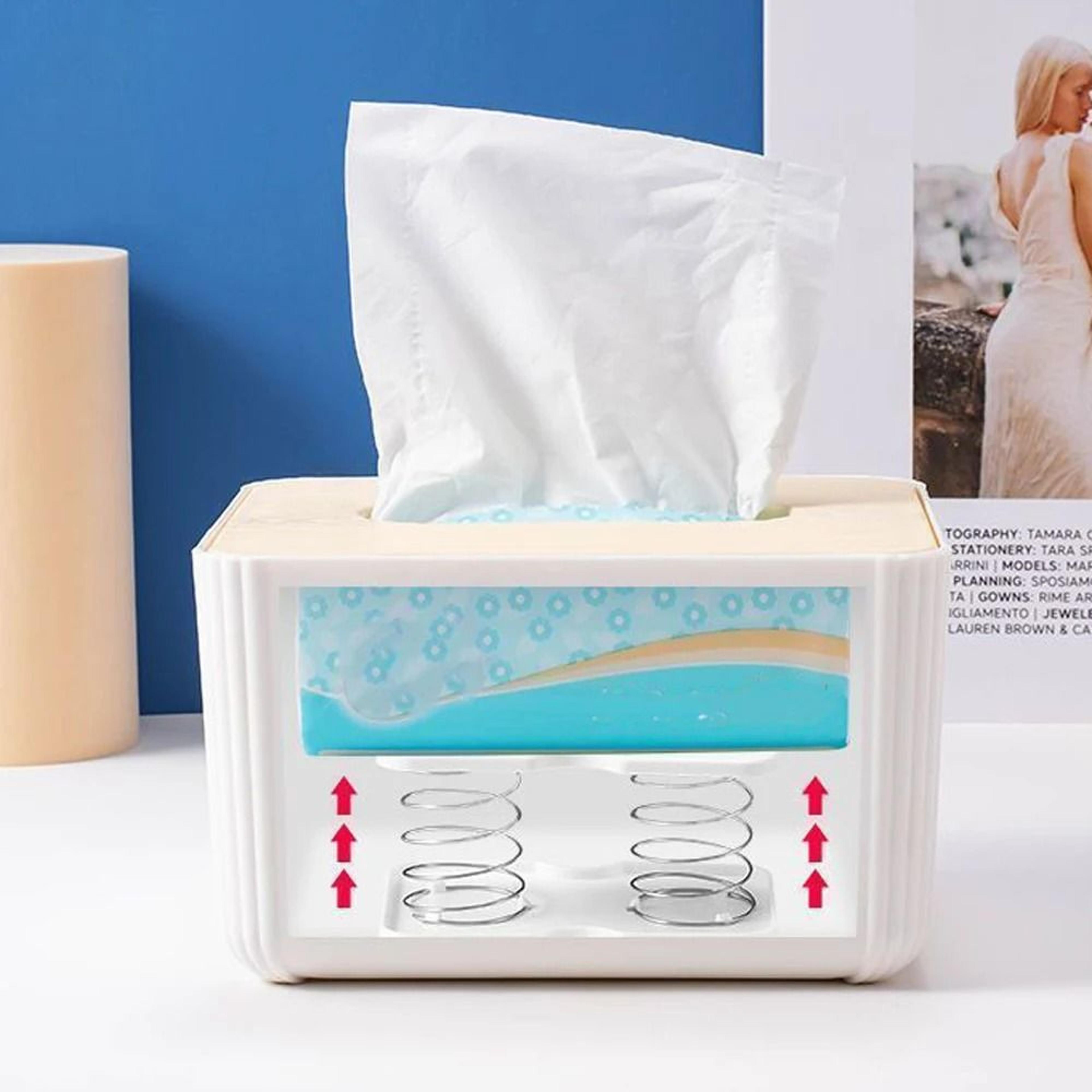 Spring Loaded Tissue Box Holder With Automatic Lift Tissue Dispenser For Home Office  Bathroom 2