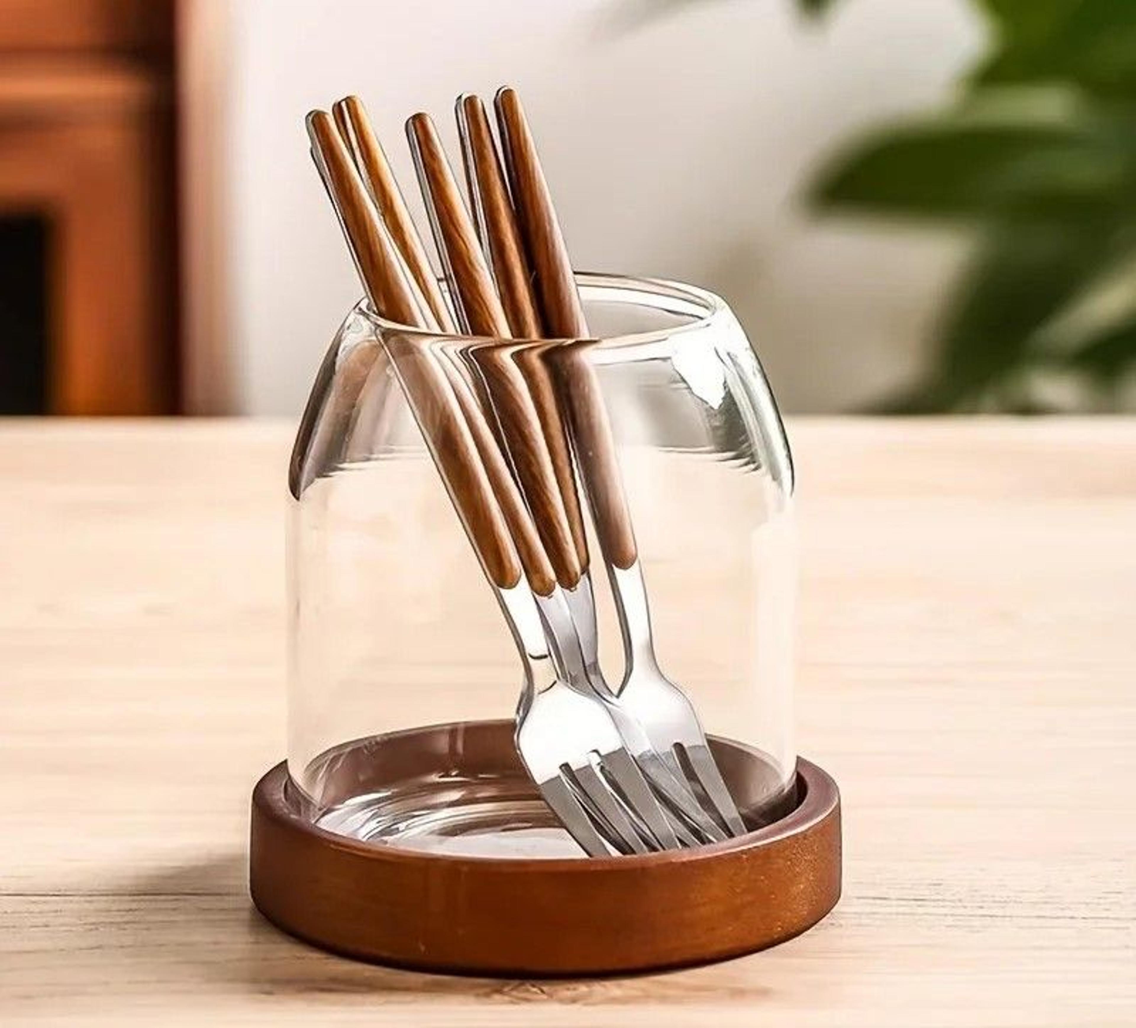 Kitchen Utensil Holder Organizer With Drain Tray For Chopsticks Spoons Forks  Cutlery 4