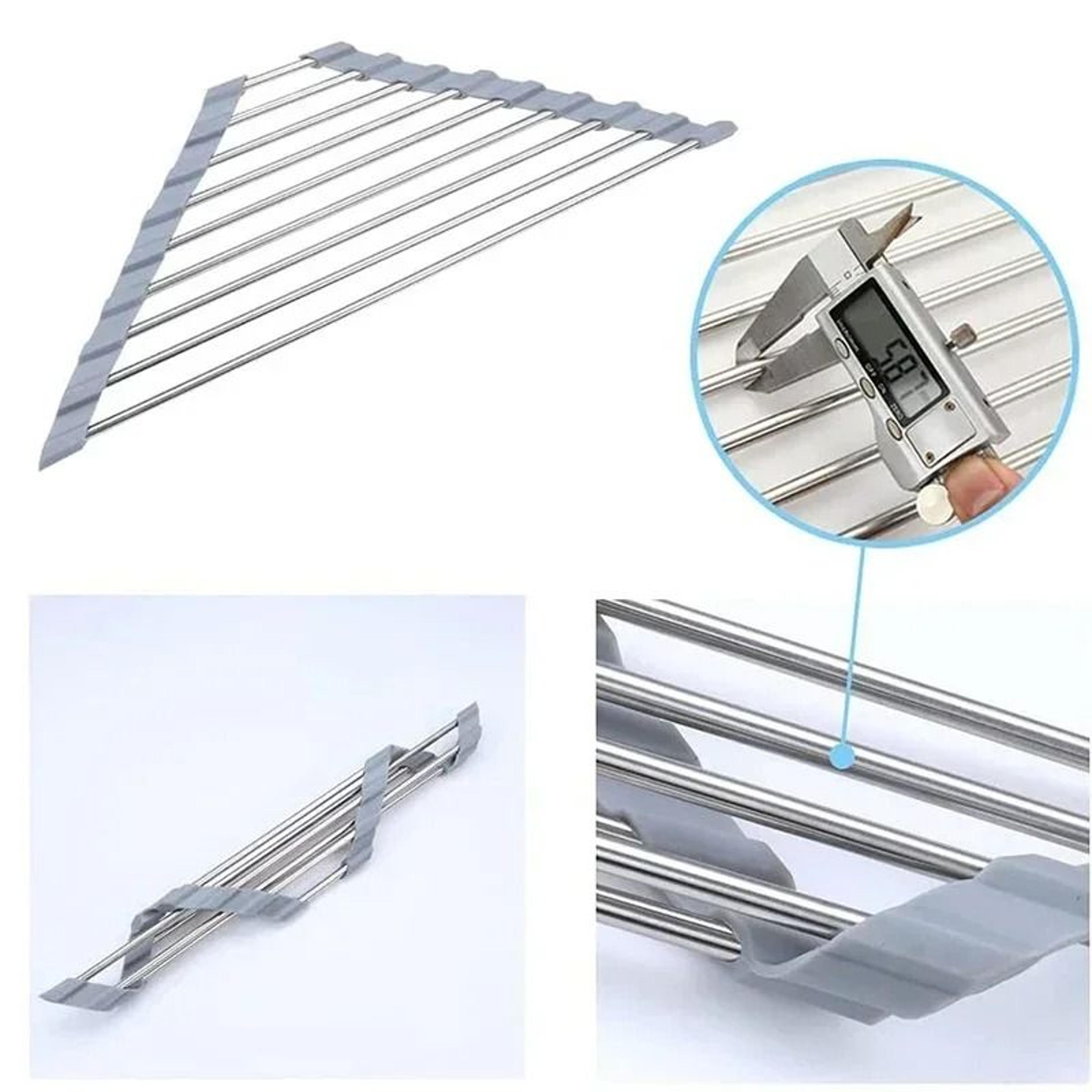Foldable Corner Dish Drying Rack For Sink With Stainless Steel Roll Up Design 4