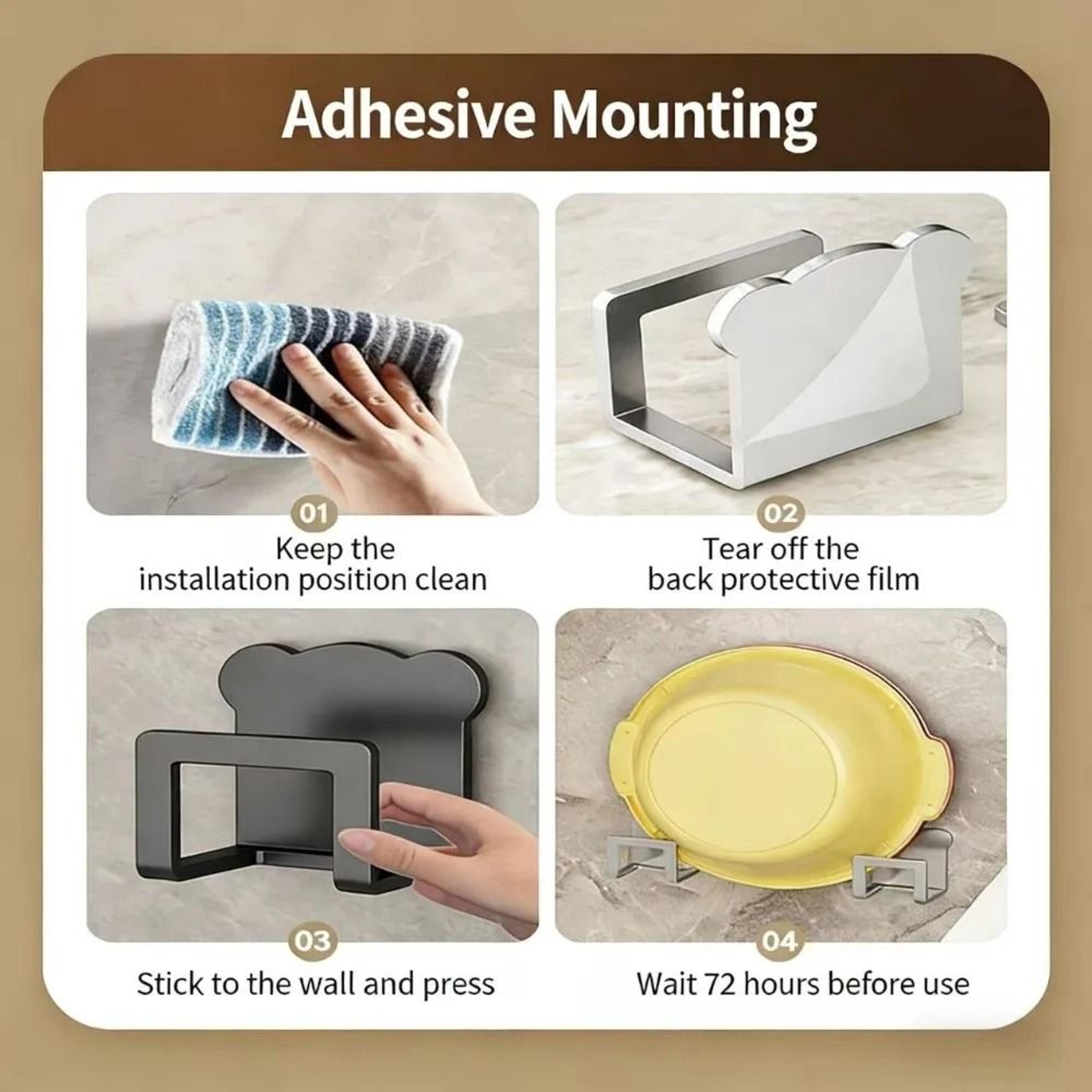 Stainless Steel Sponge Holder With Self Adhesive Mount For Kitchen Sink Organization 5
