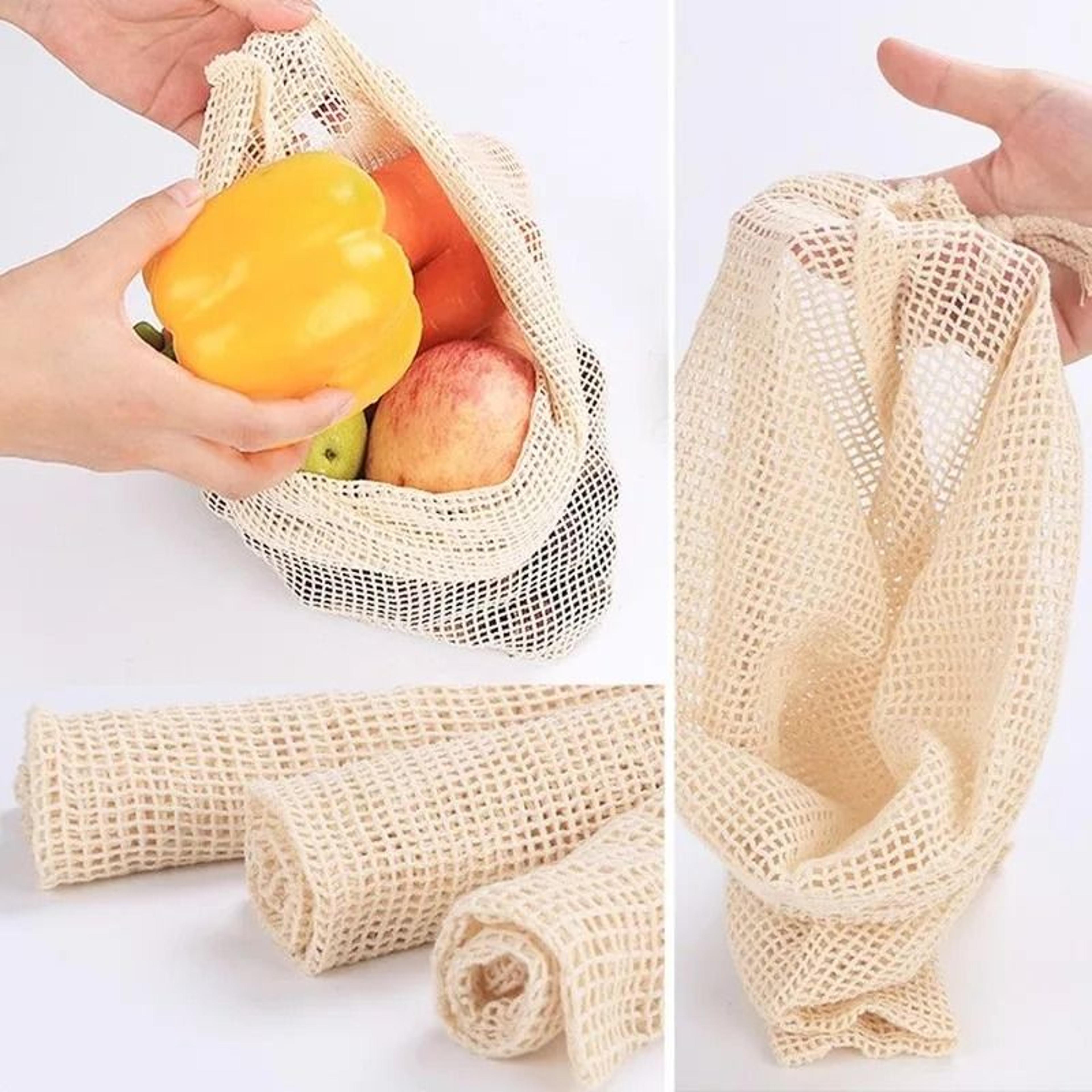 reusable cotton mesh produce bags set with drawstring for fruit & vegetable storage