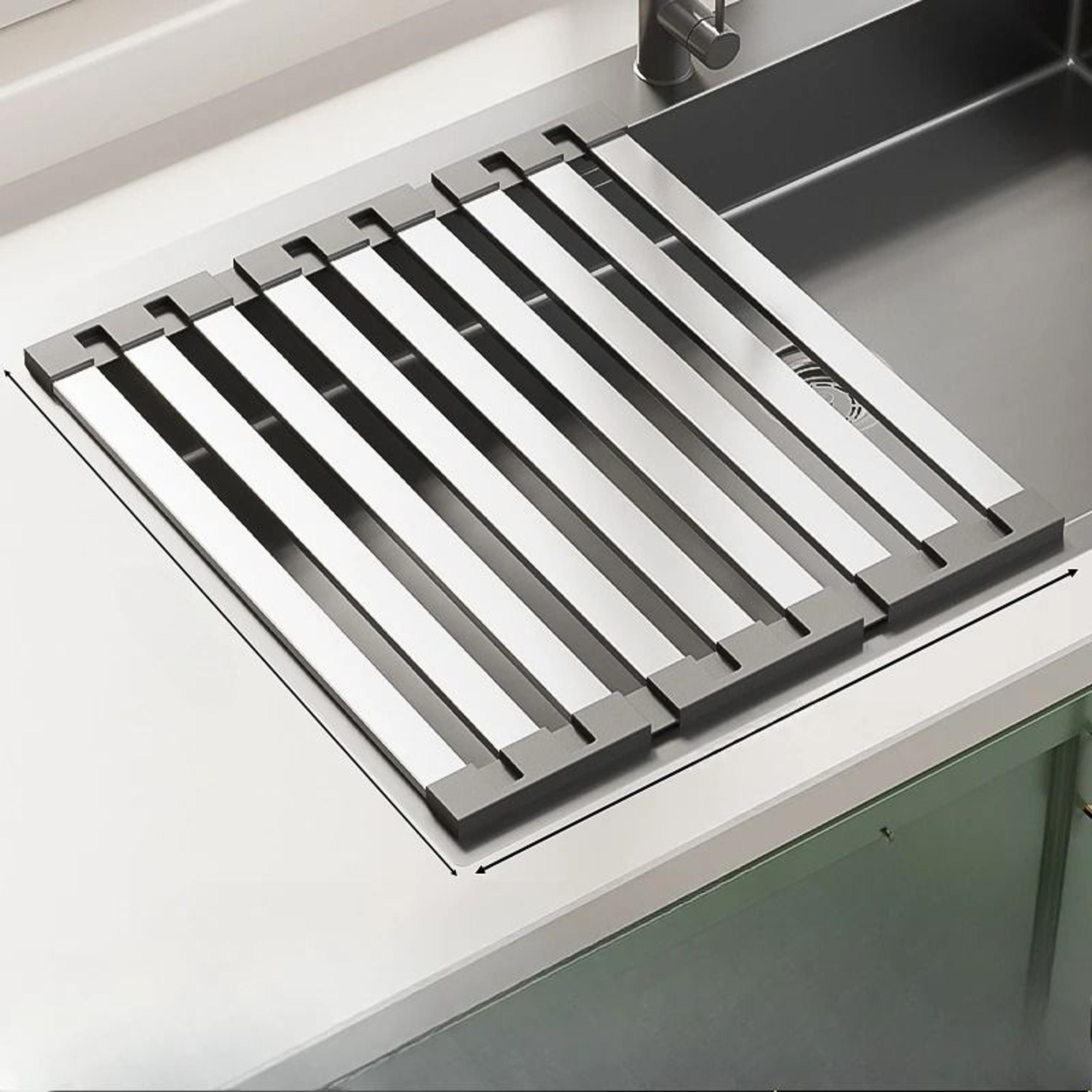 Roll Up Dish Drying Rack For Kitchen Sink Foldable 304 Stainless Steel Drainer And Food Prep Rack 5