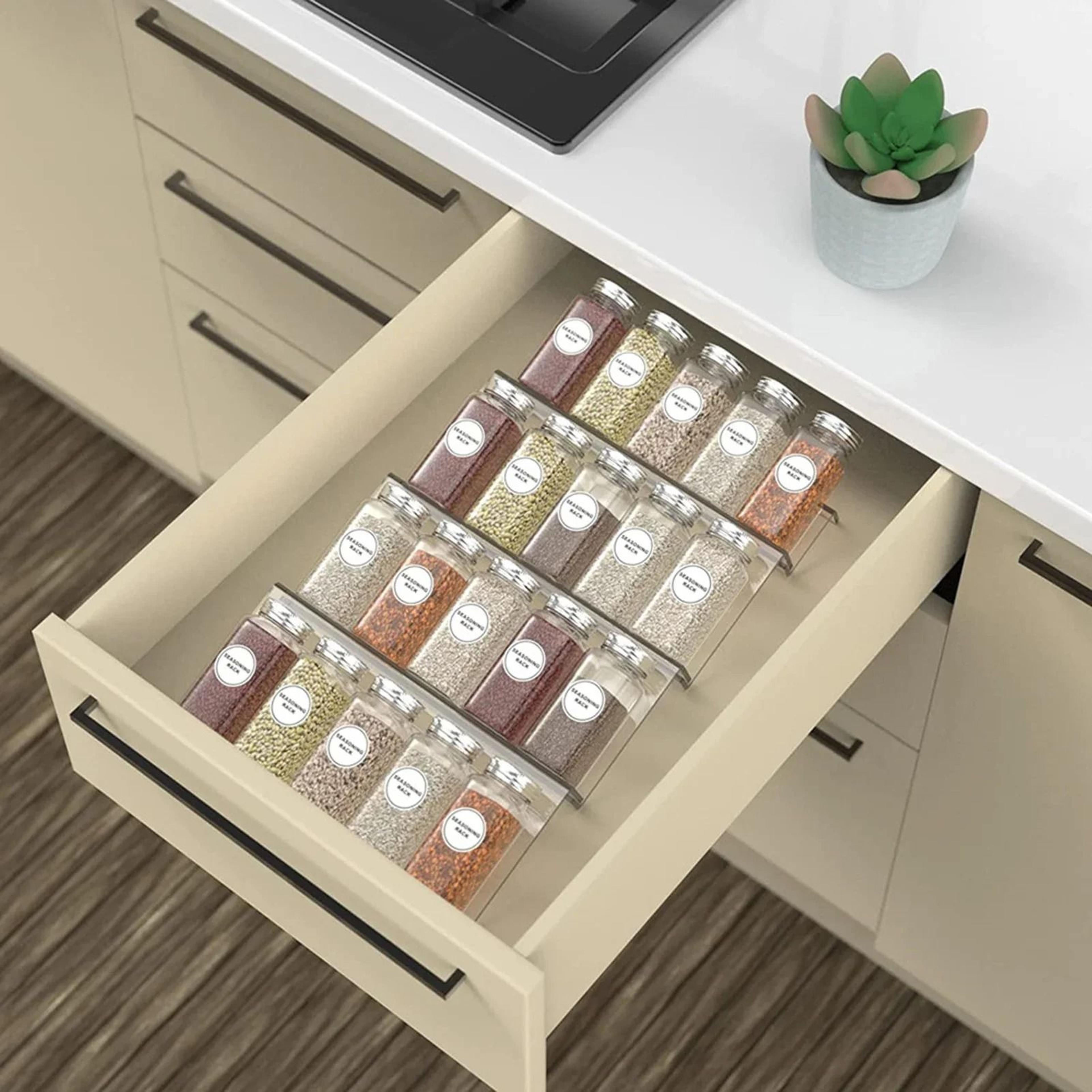 Expandable 4 Tier Acrylic Spice Rack Organizer For Kitchen Drawer And Pantry Storage 2
