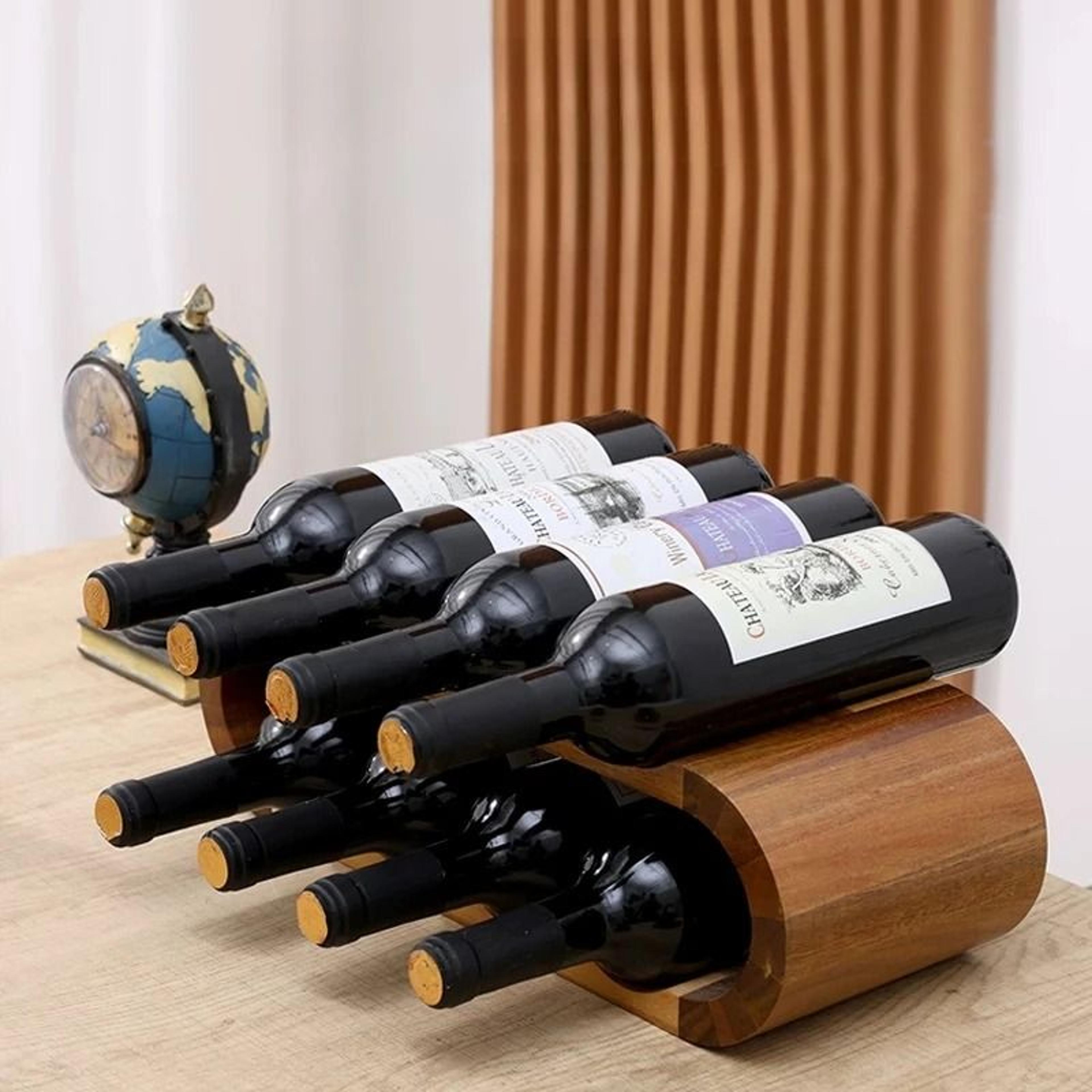 Wooden Double Layer Wine Rack Solid Wood Countertop Wine Bottle Storage Display Stand 0