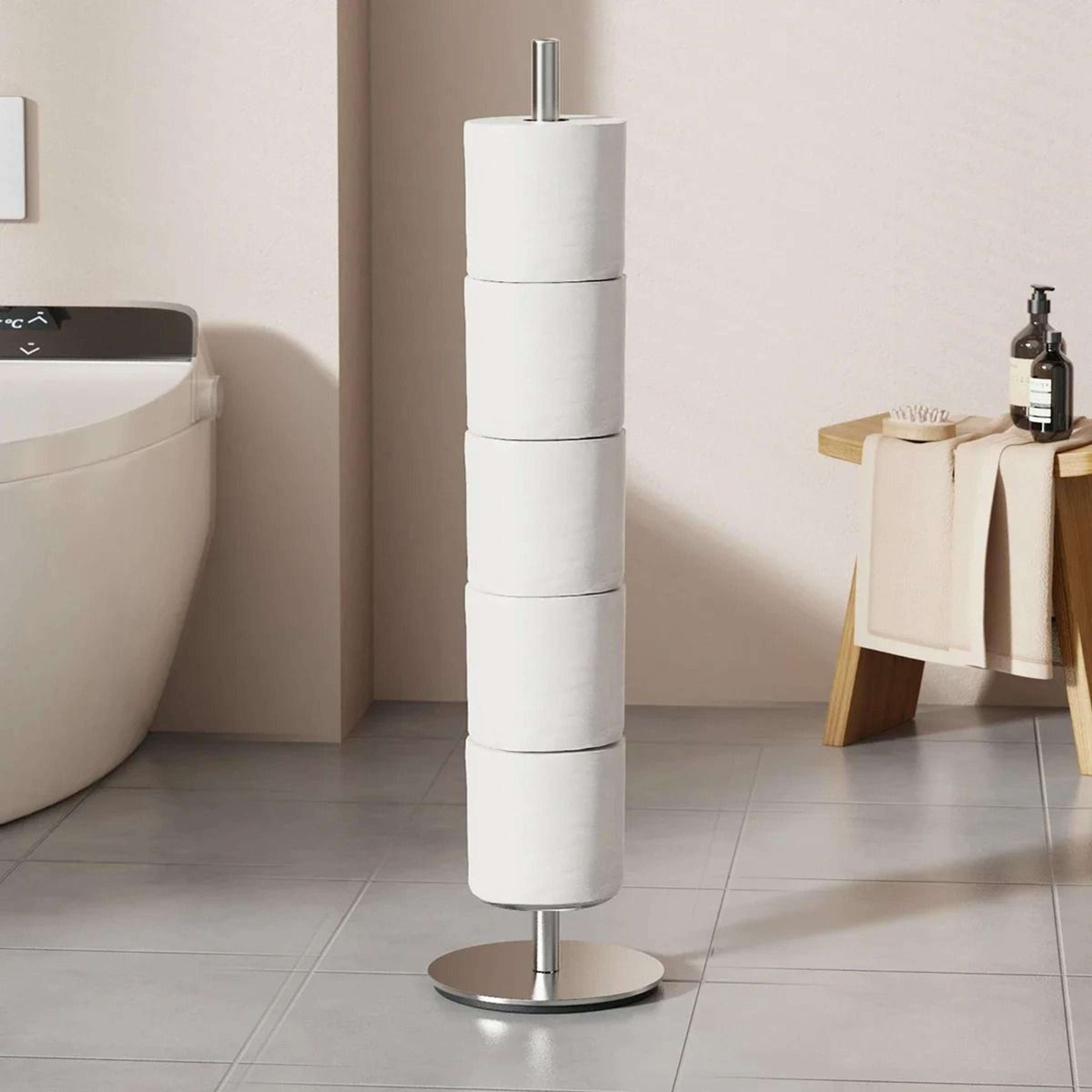 freestanding toilet paper holder with storage vertical bathroom tissue roll stand