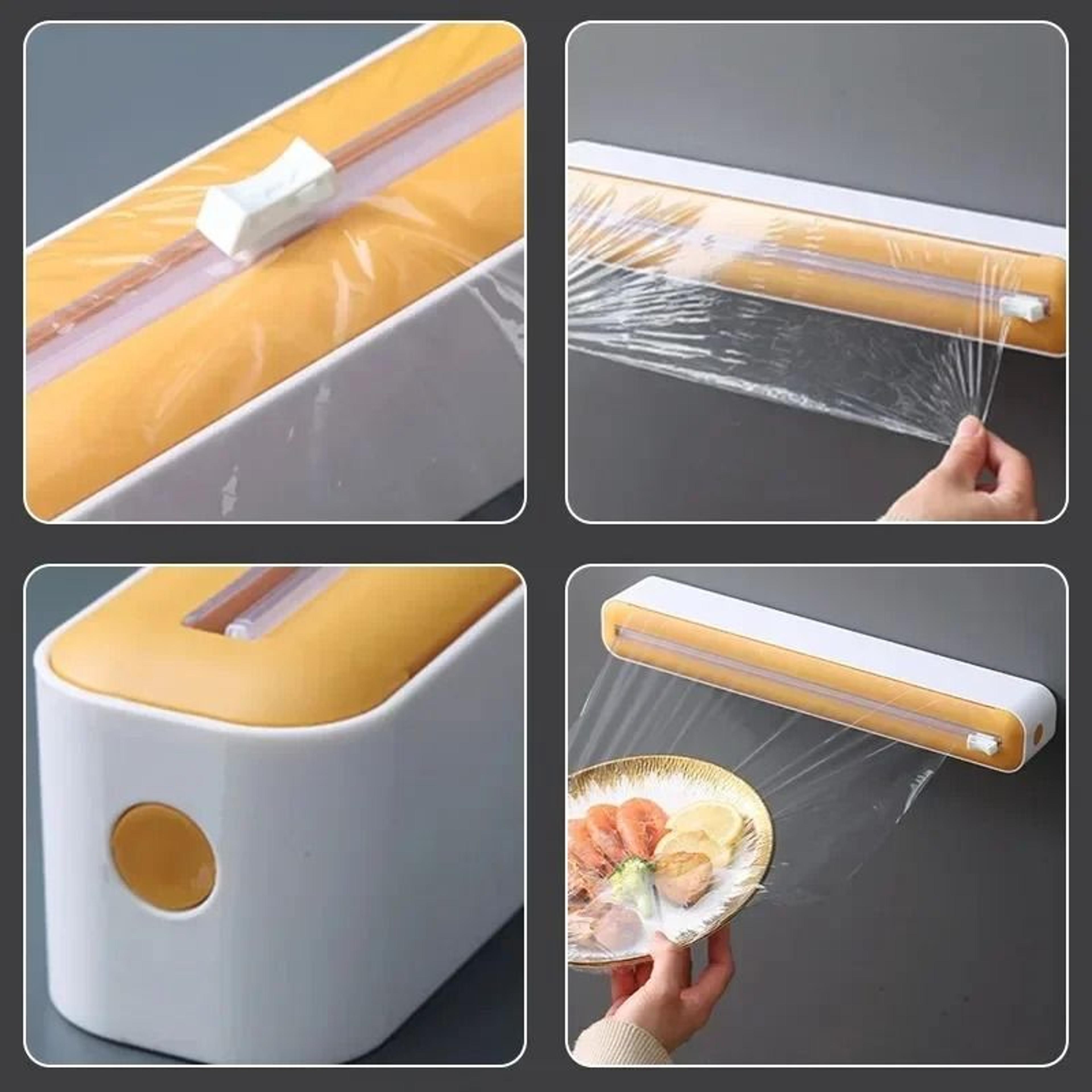 Magnetic Plastic Wrap Dispenser With Slide Cutter Refillable Food Wrap Organizer 3