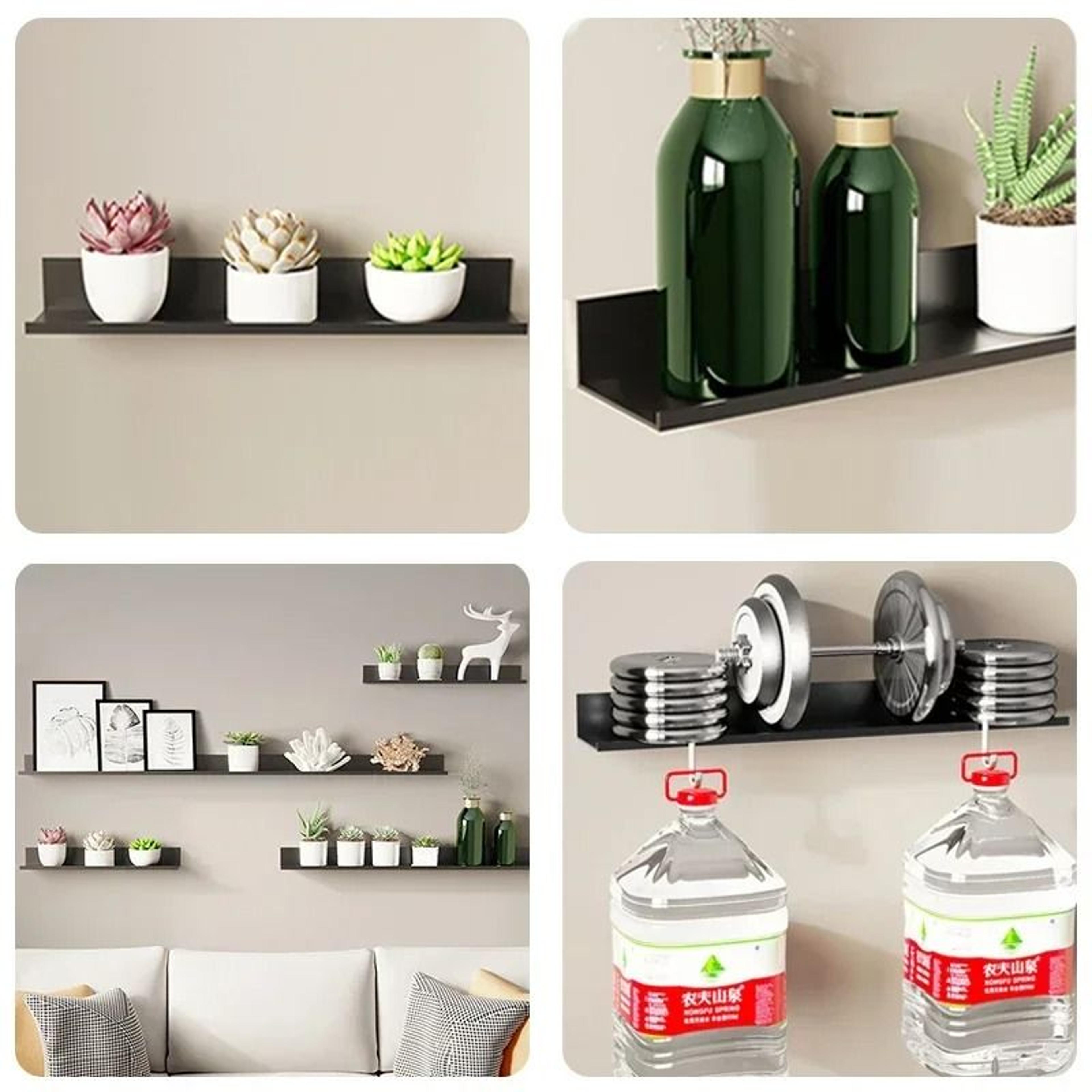 Aluminum Floating Wall Shelf No Drill Bathroom And Kitchen Storage Rack 5