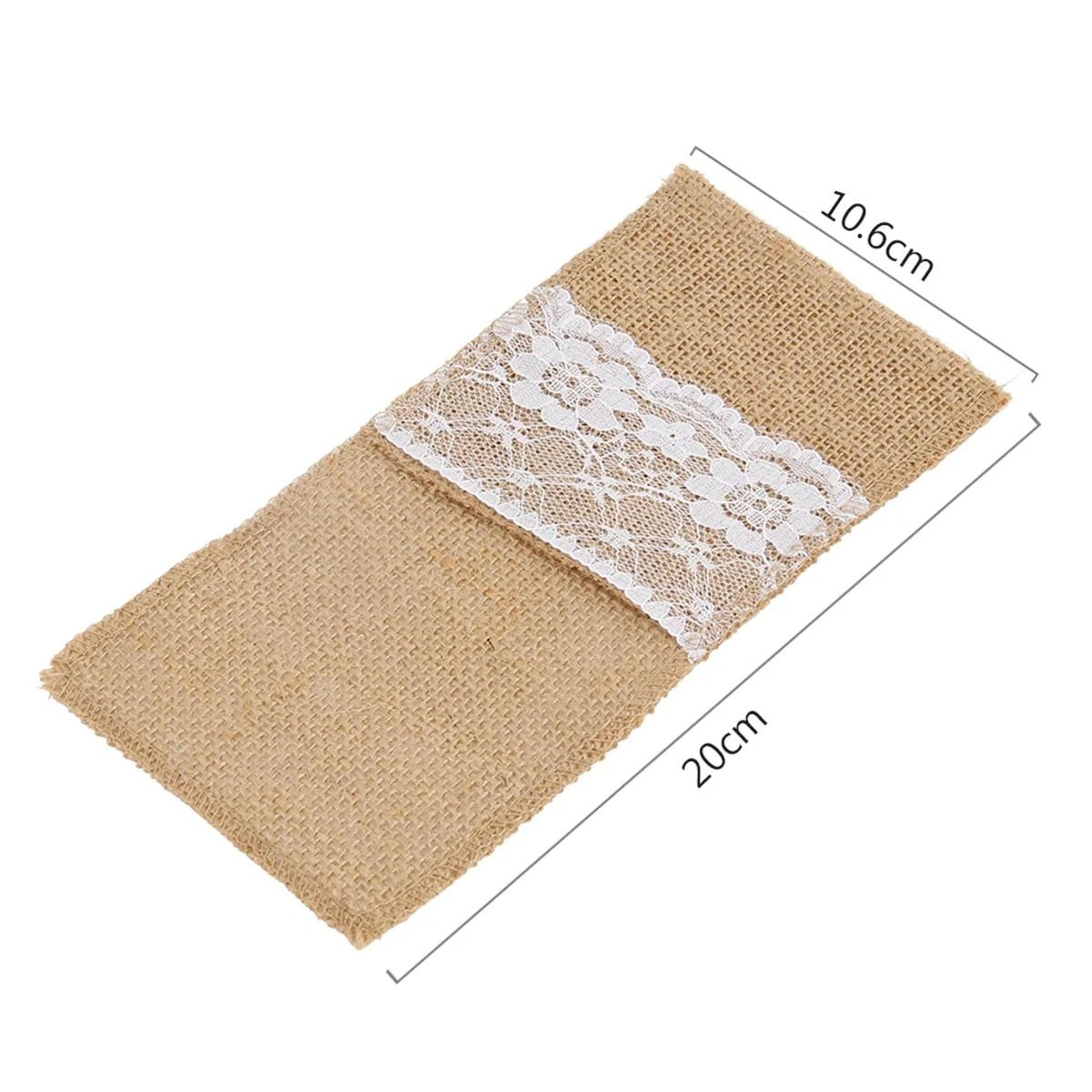 Rustic Burlap Lace Cutlery Pouch Set Wedding Table Holders 50 Piece 6