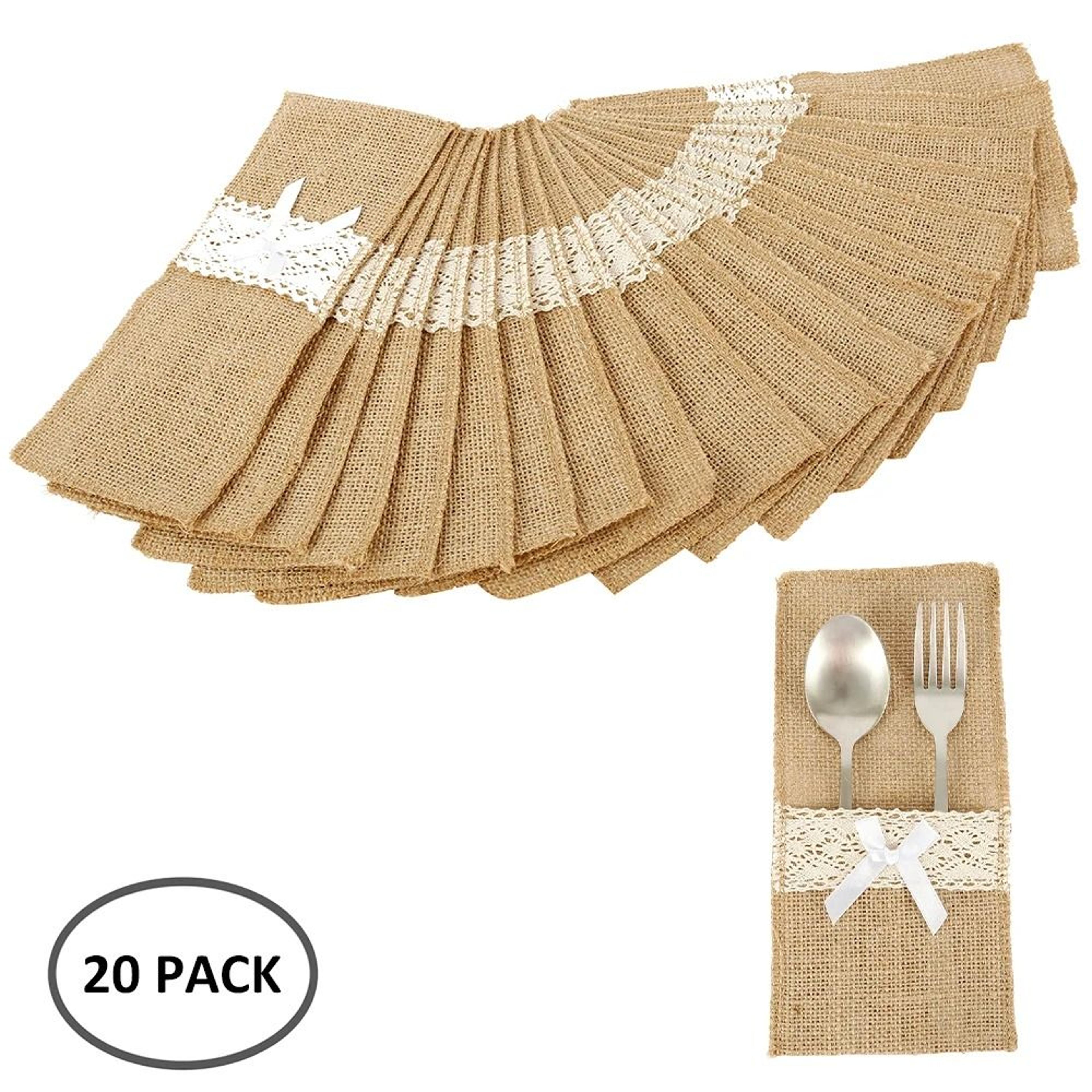 Rustic Burlap Lace Cutlery Pouch Set Wedding Table Holders 50 Piece 7