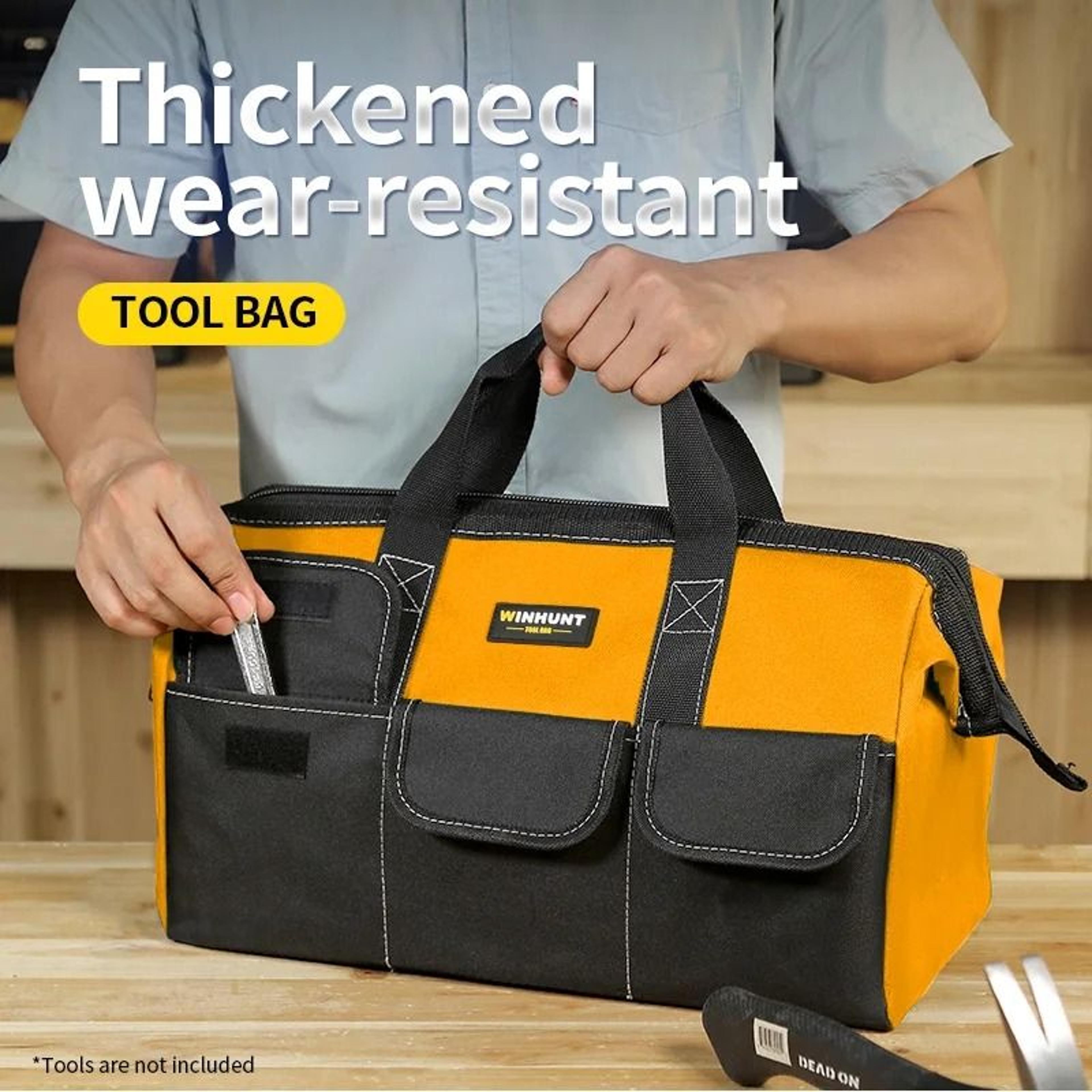heavy duty yellow wide mouth tool bag