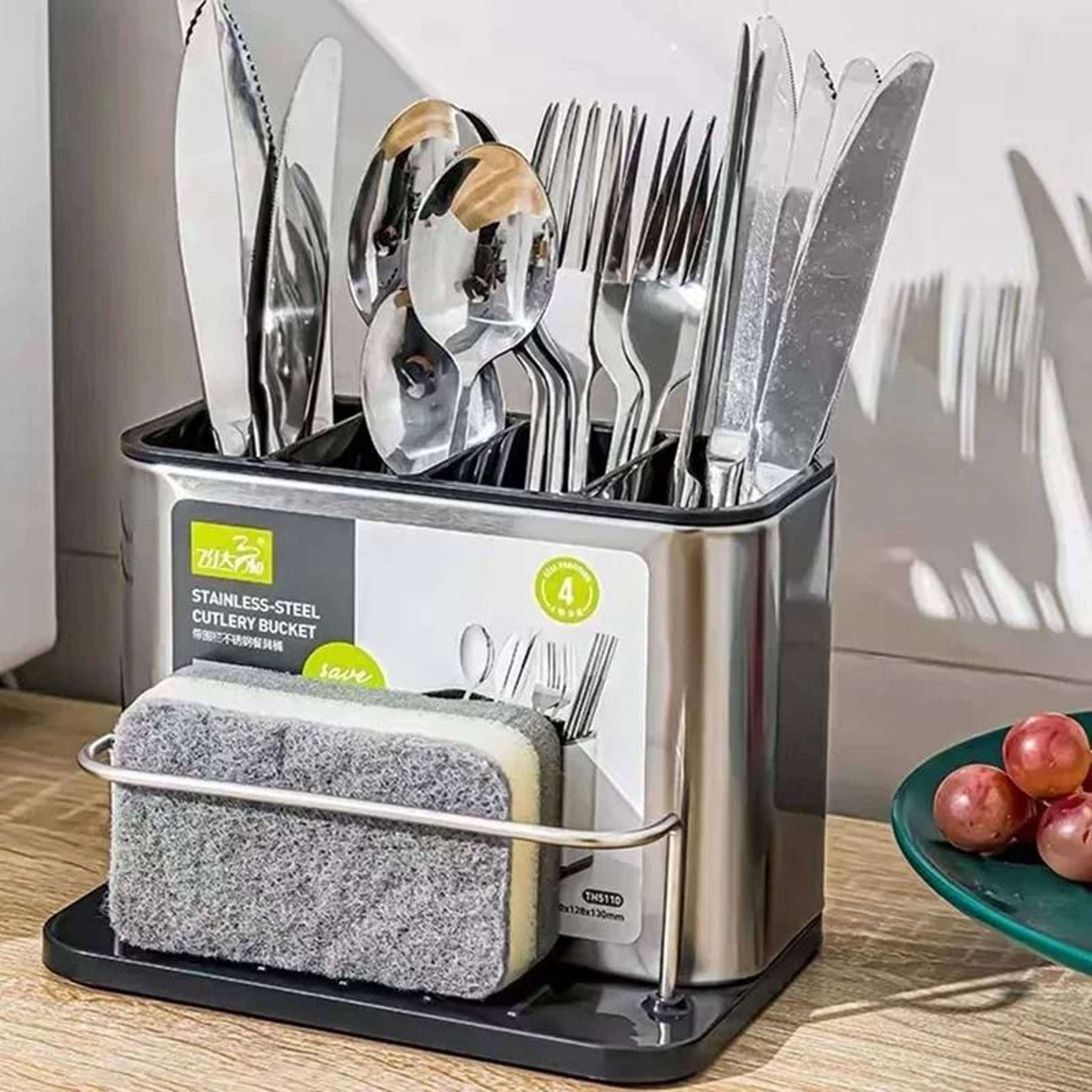 stainless steel cutlery holder kitchen utensil drain organizer