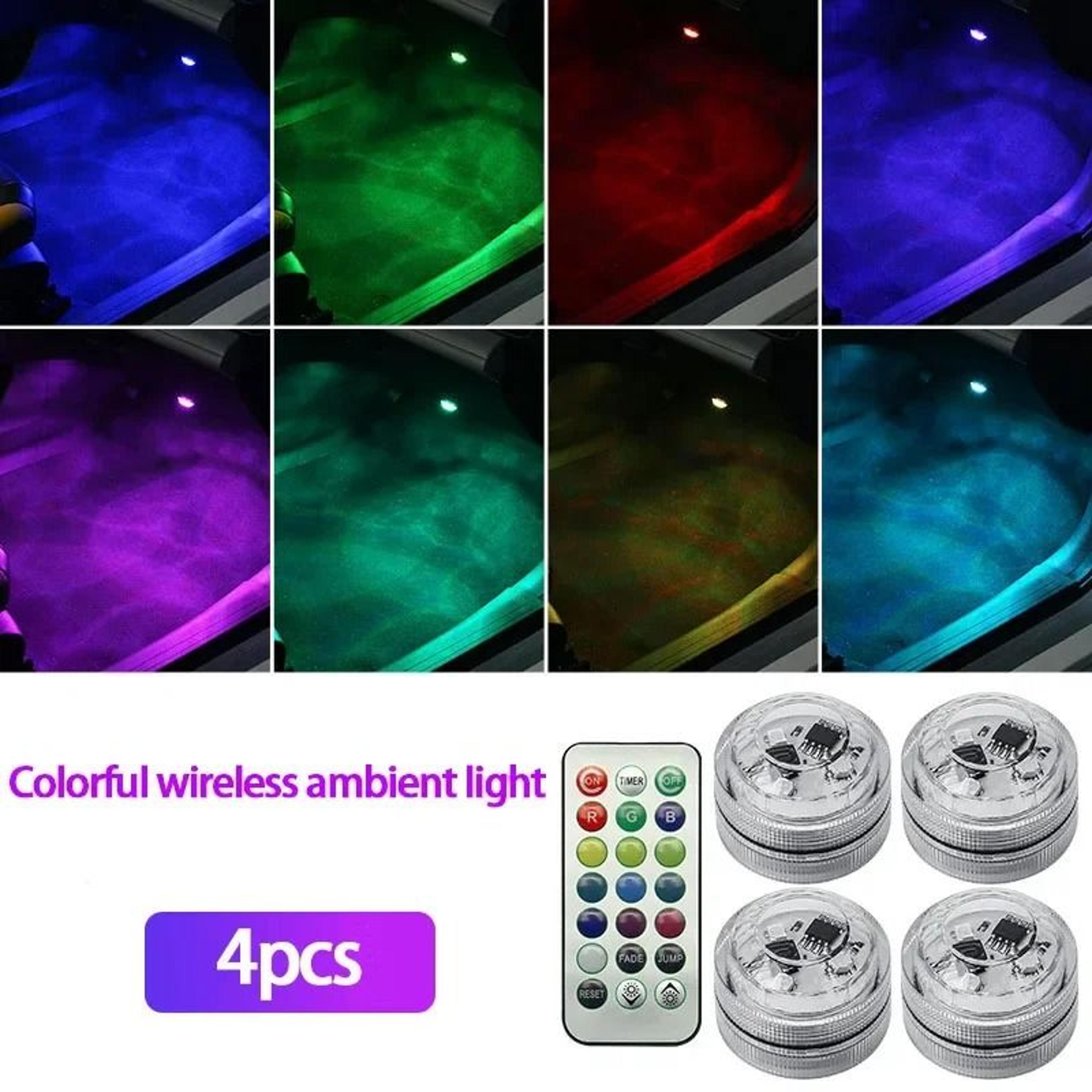 Wireless LED Car Interior Ambient Lights With Remote Control Battery Powered 9