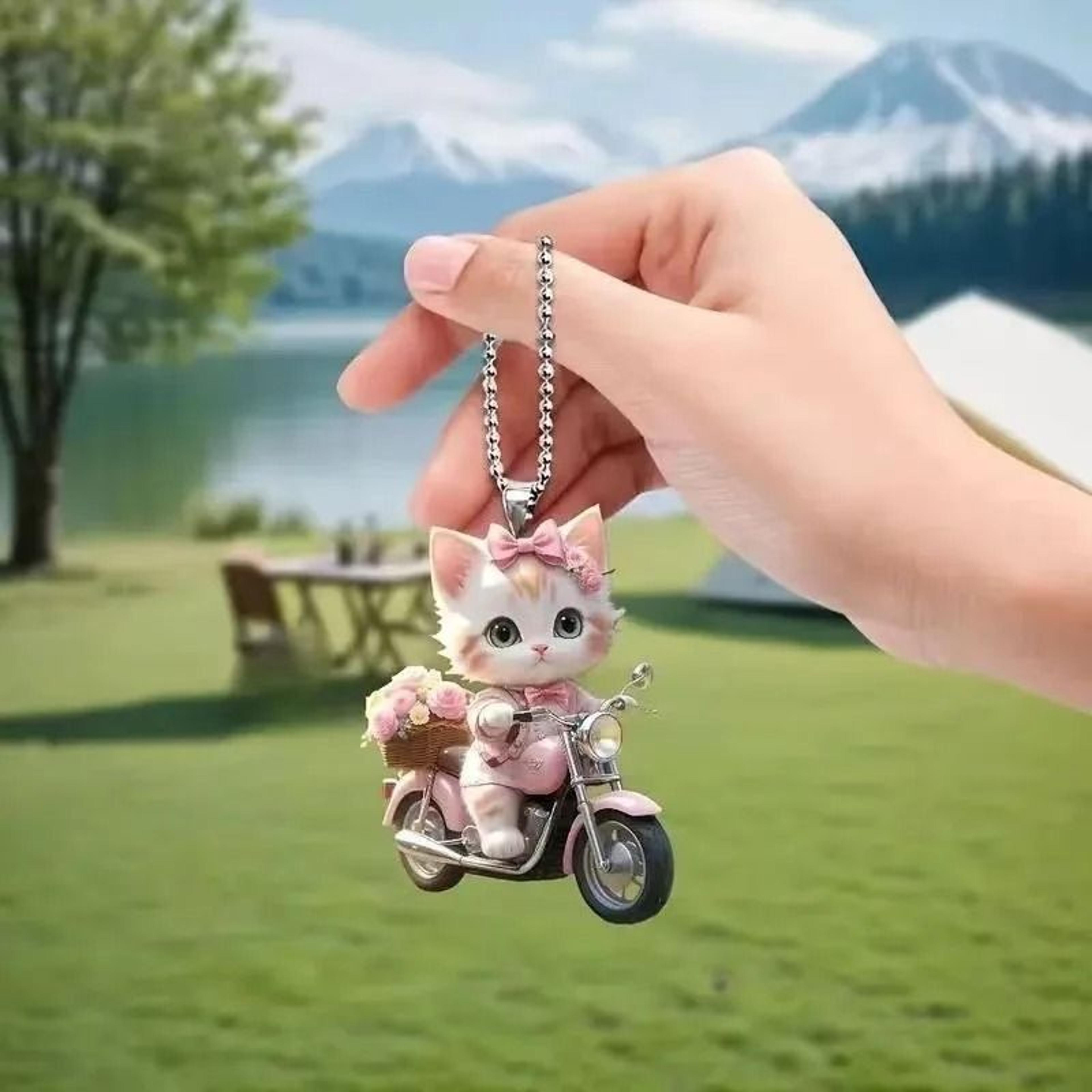 Realistic Cat Rearview Mirror Hanging Ornament With Decorative Chain 10