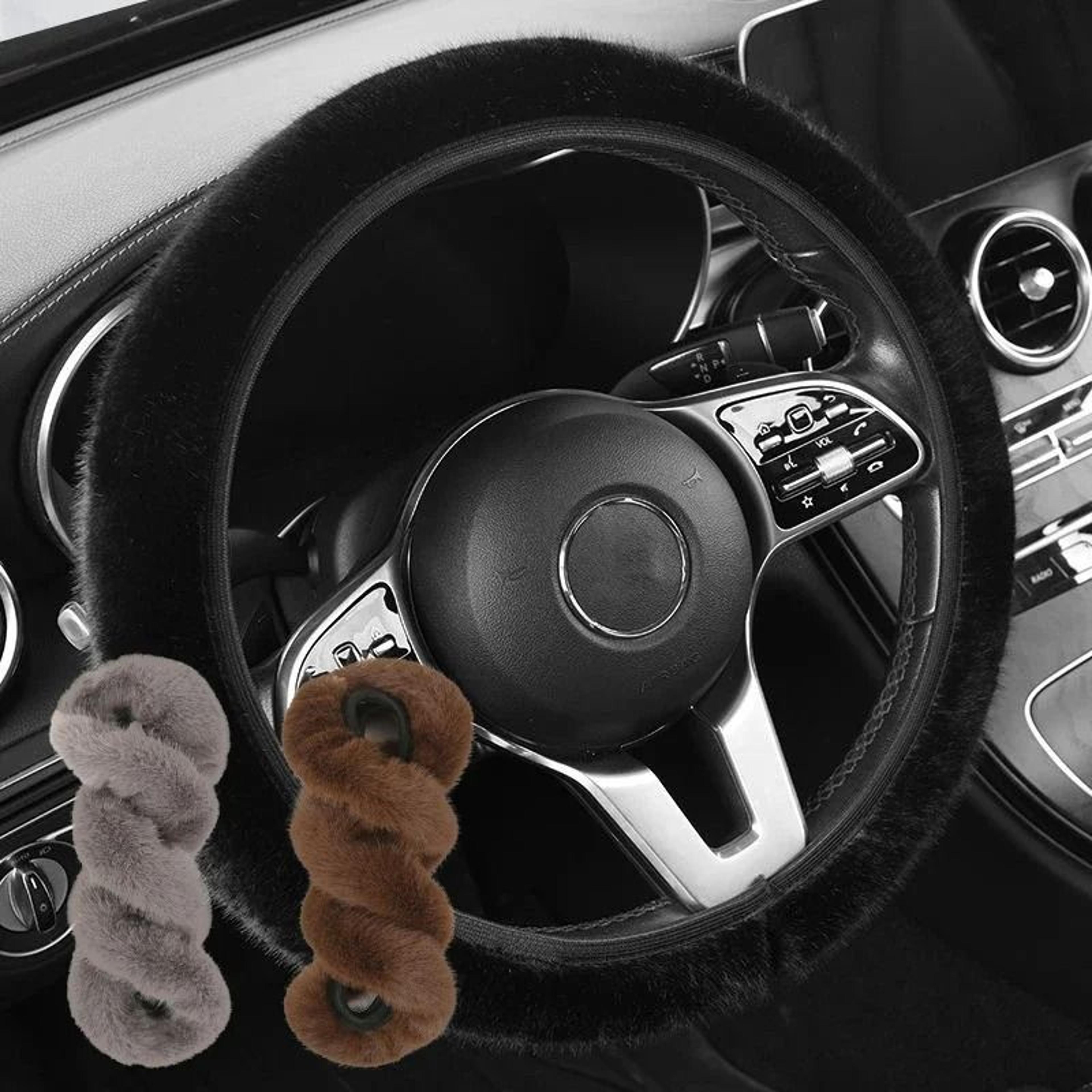 plush faux mink fur steering wheel cover soft warm non slip grip