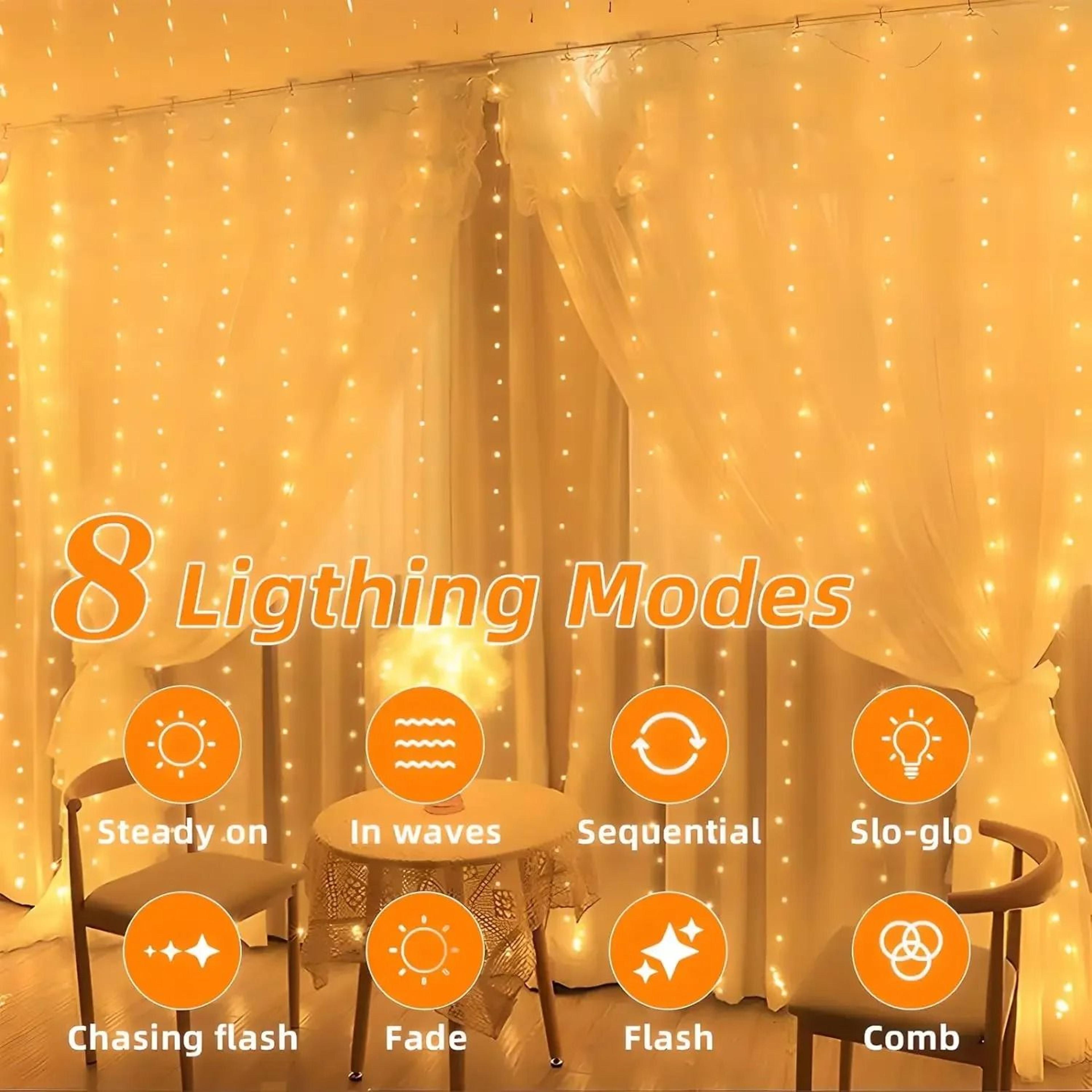 300 LED Solar Curtain Fairy Lights Waterproof Outdoor Window And Garden String Lights 2