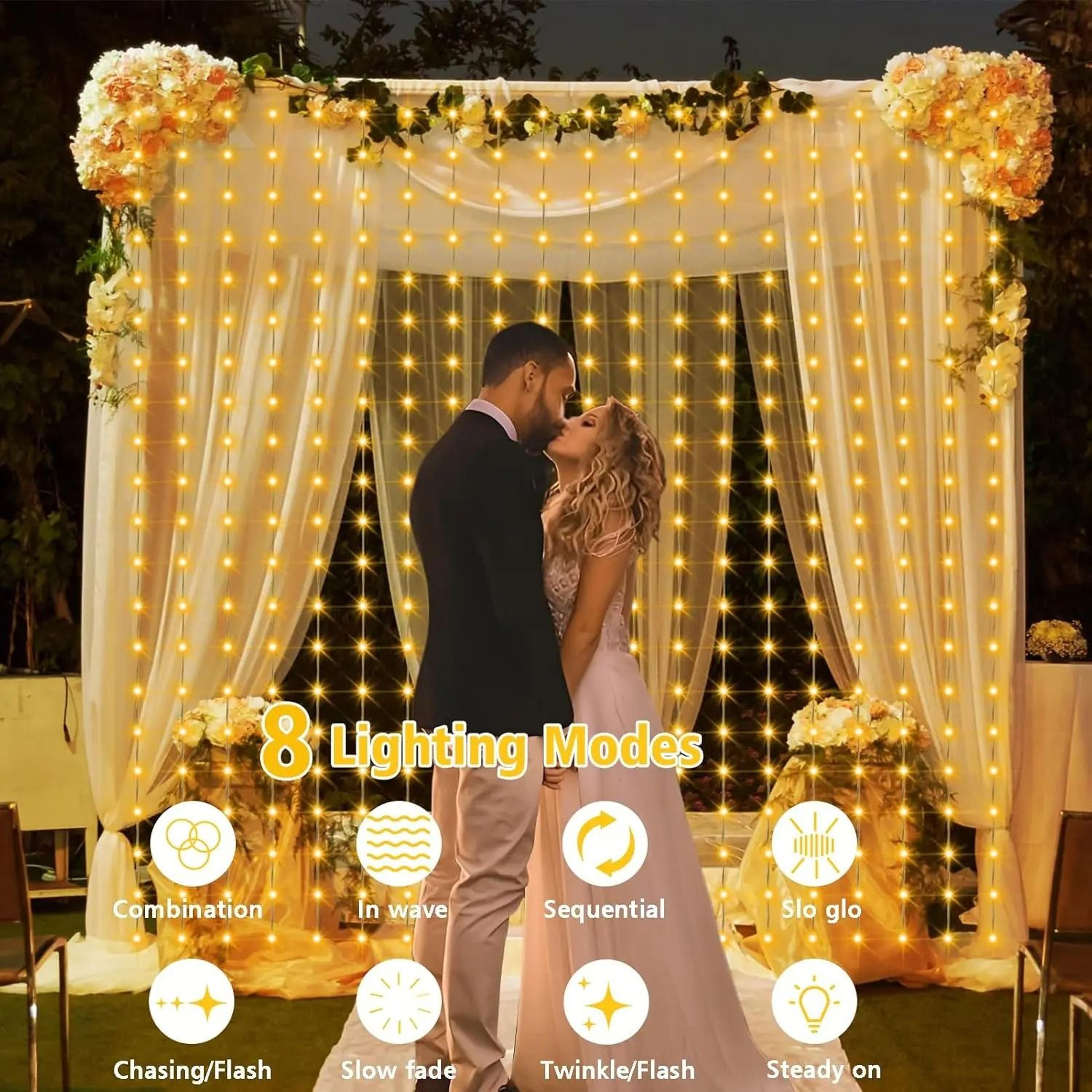 300 LED Solar Curtain Fairy Lights Waterproof Outdoor Window And Garden String Lights 4