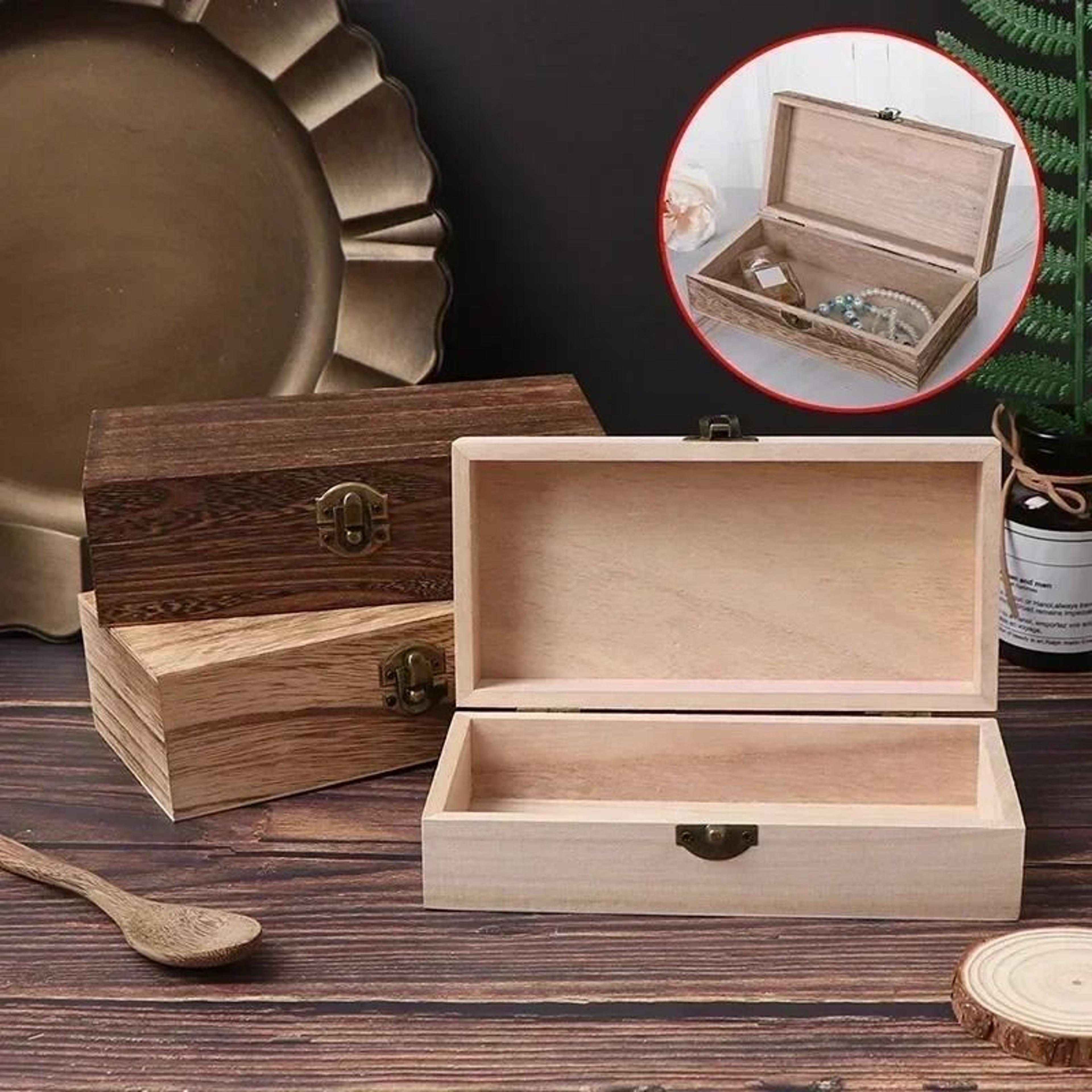 Rustic Wooden Storage Box With Lock For Jewelry Keepsakes  Desktop Organization 4