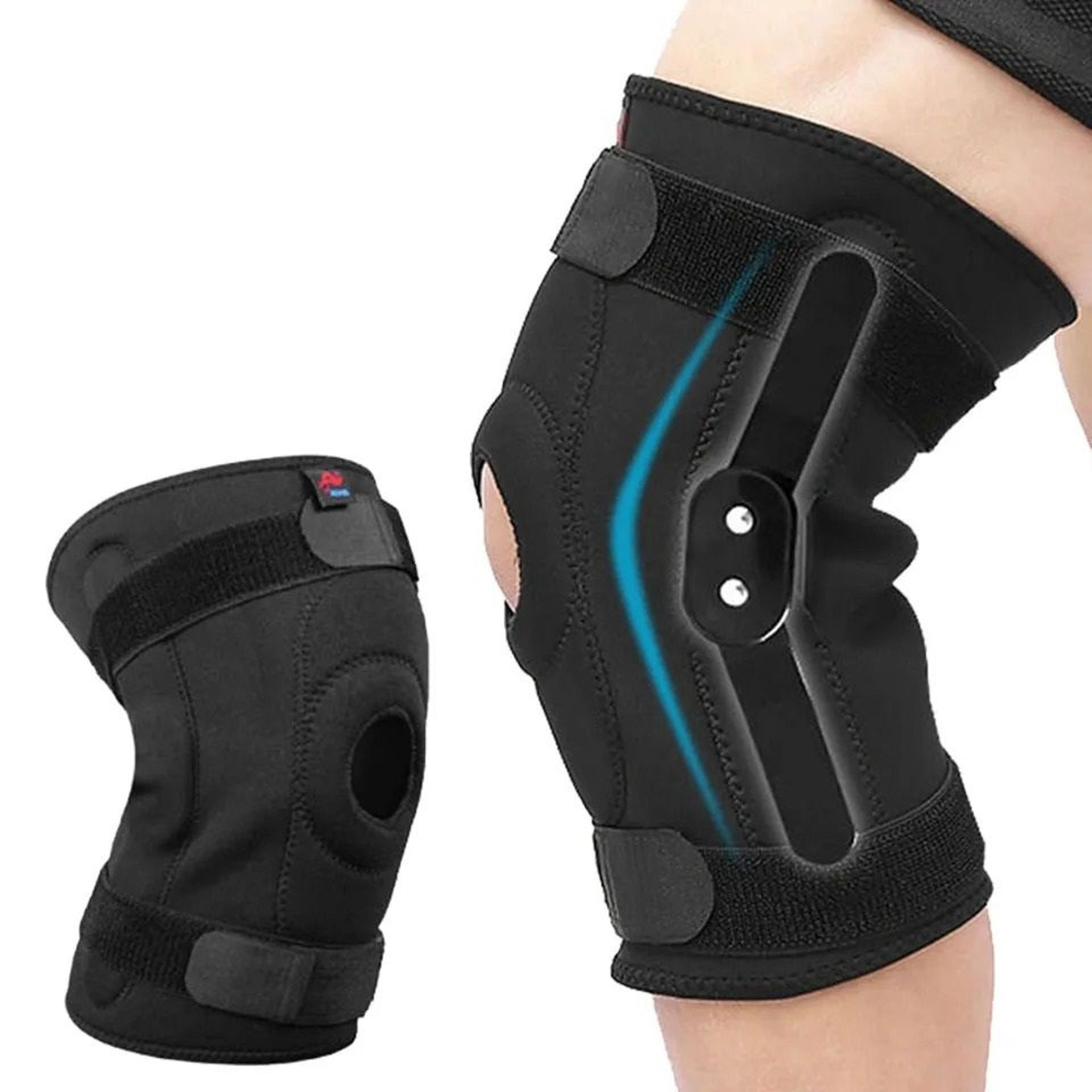 professional sports knee support brace with lateral metal plates & open patella