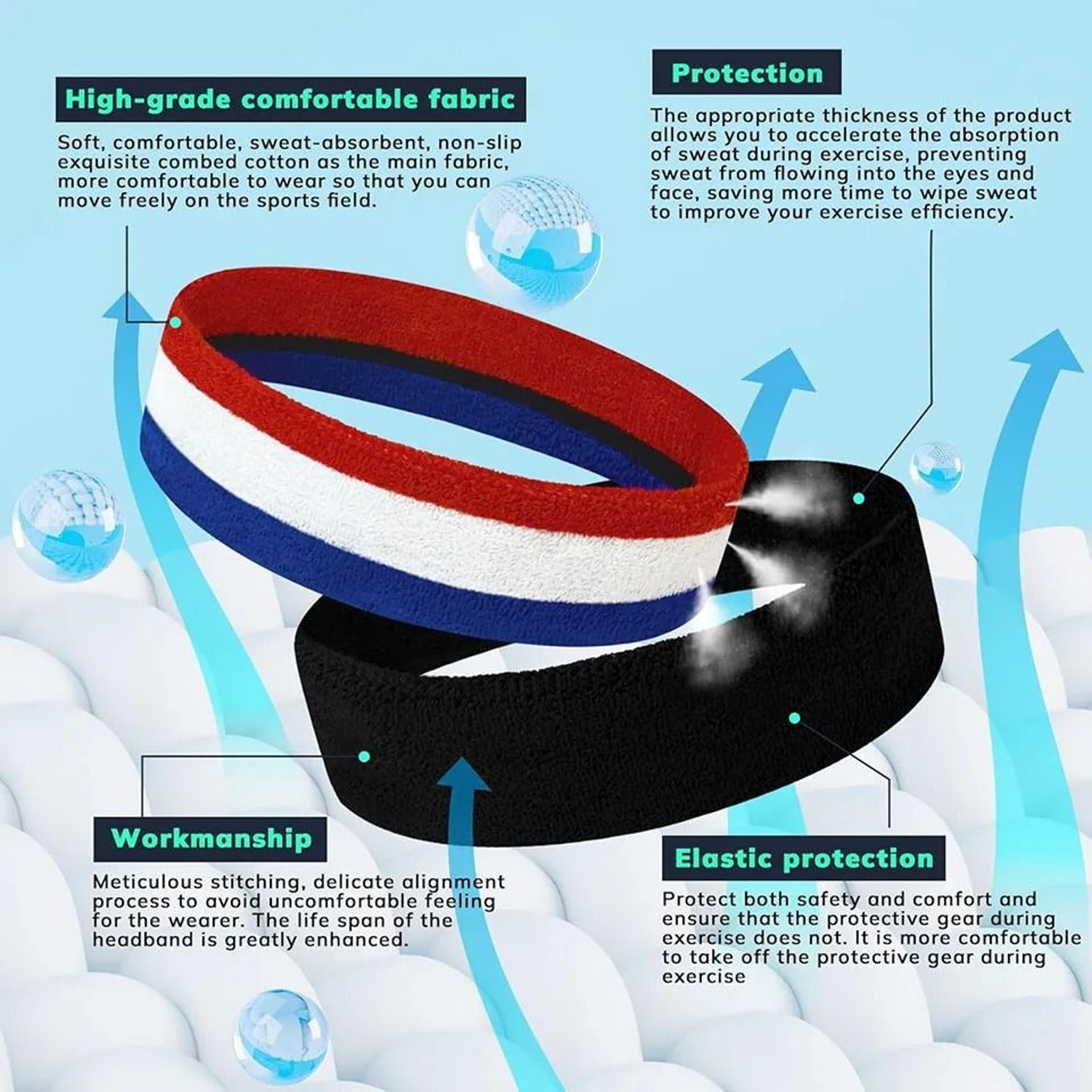 3Pack Elastic Cotton Terry Cloth Athletic Headband Sweatbands 3