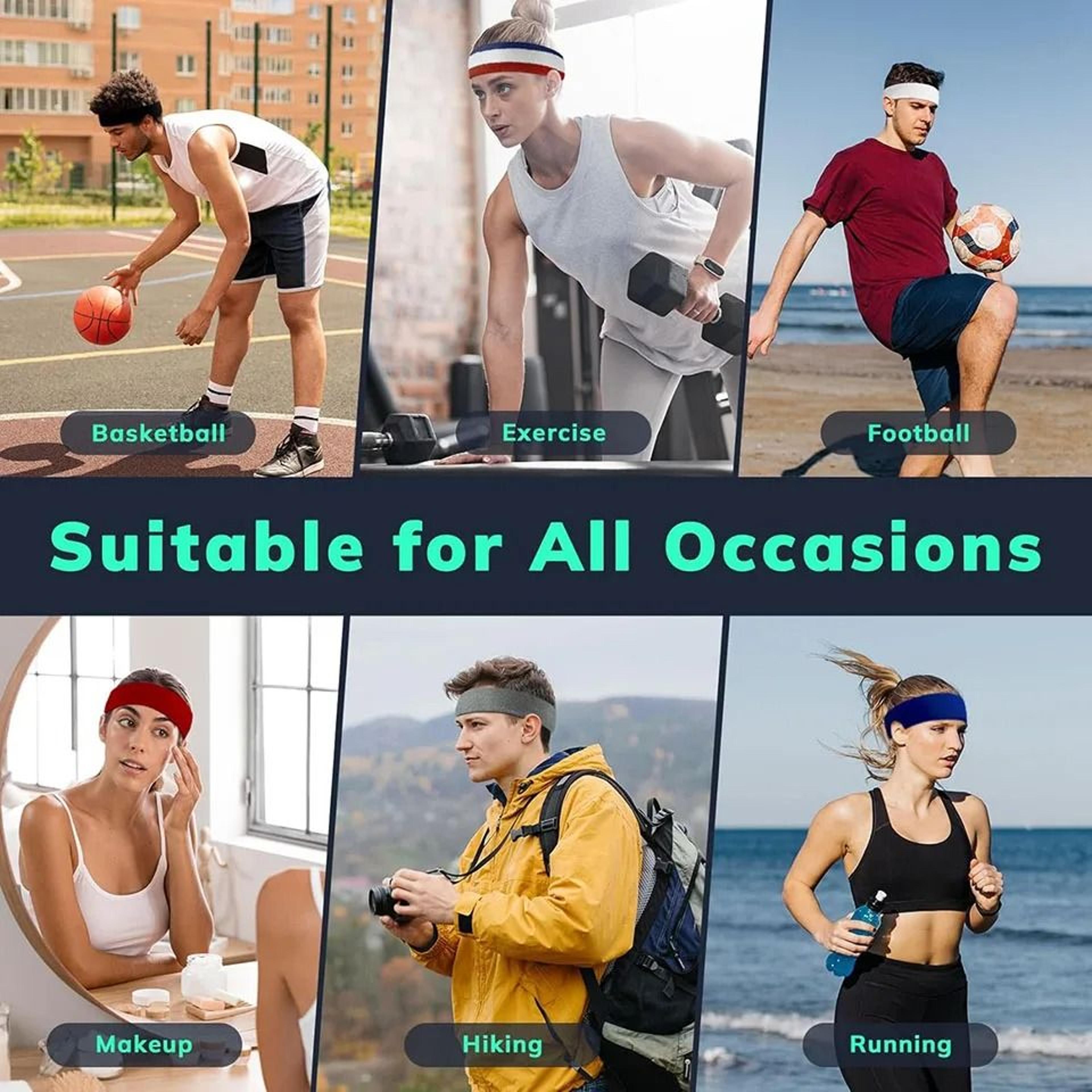 3Pack Elastic Cotton Terry Cloth Athletic Headband Sweatbands 5