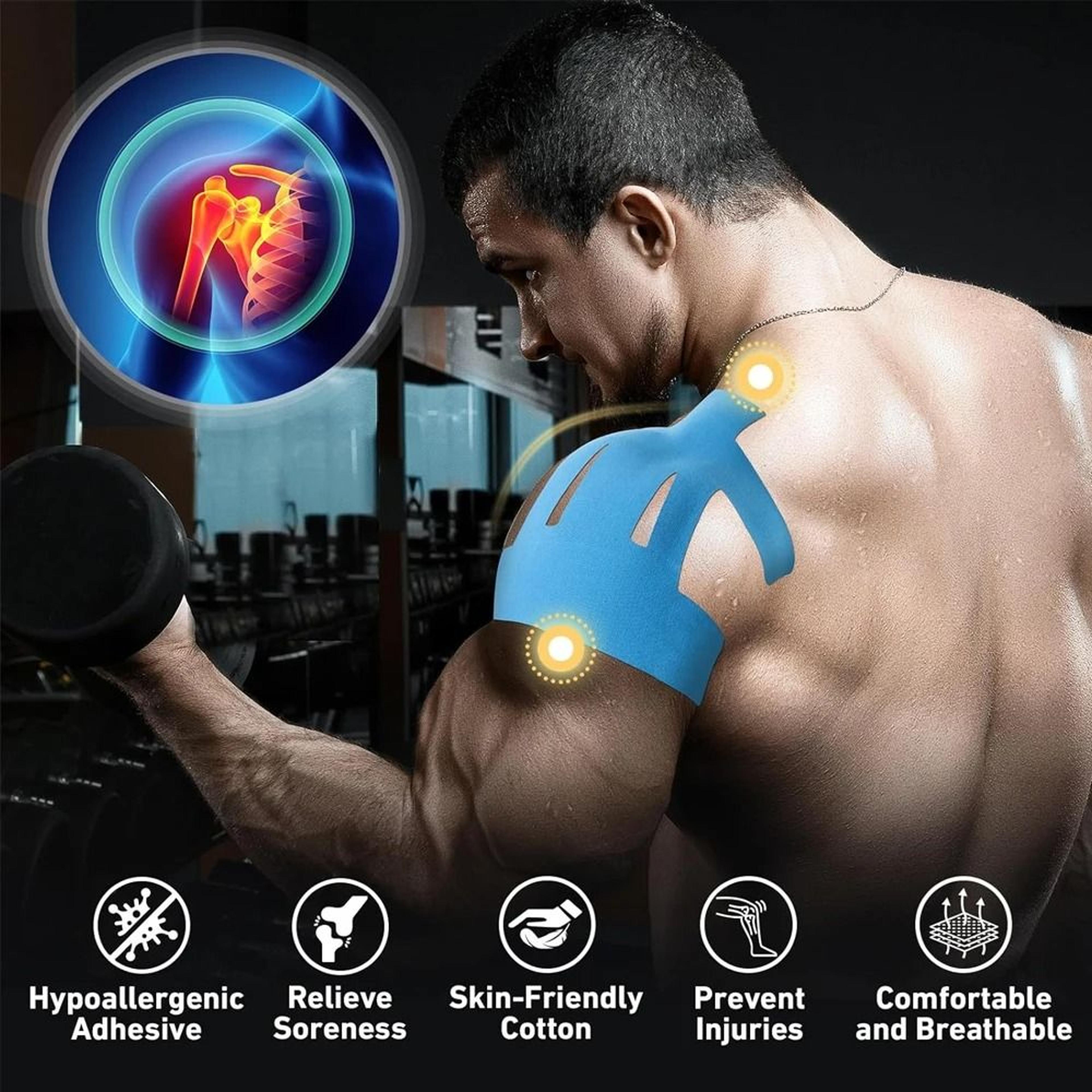 10-pack precut kinesiology tape for shoulder pain relief & rotator cuff recovery
