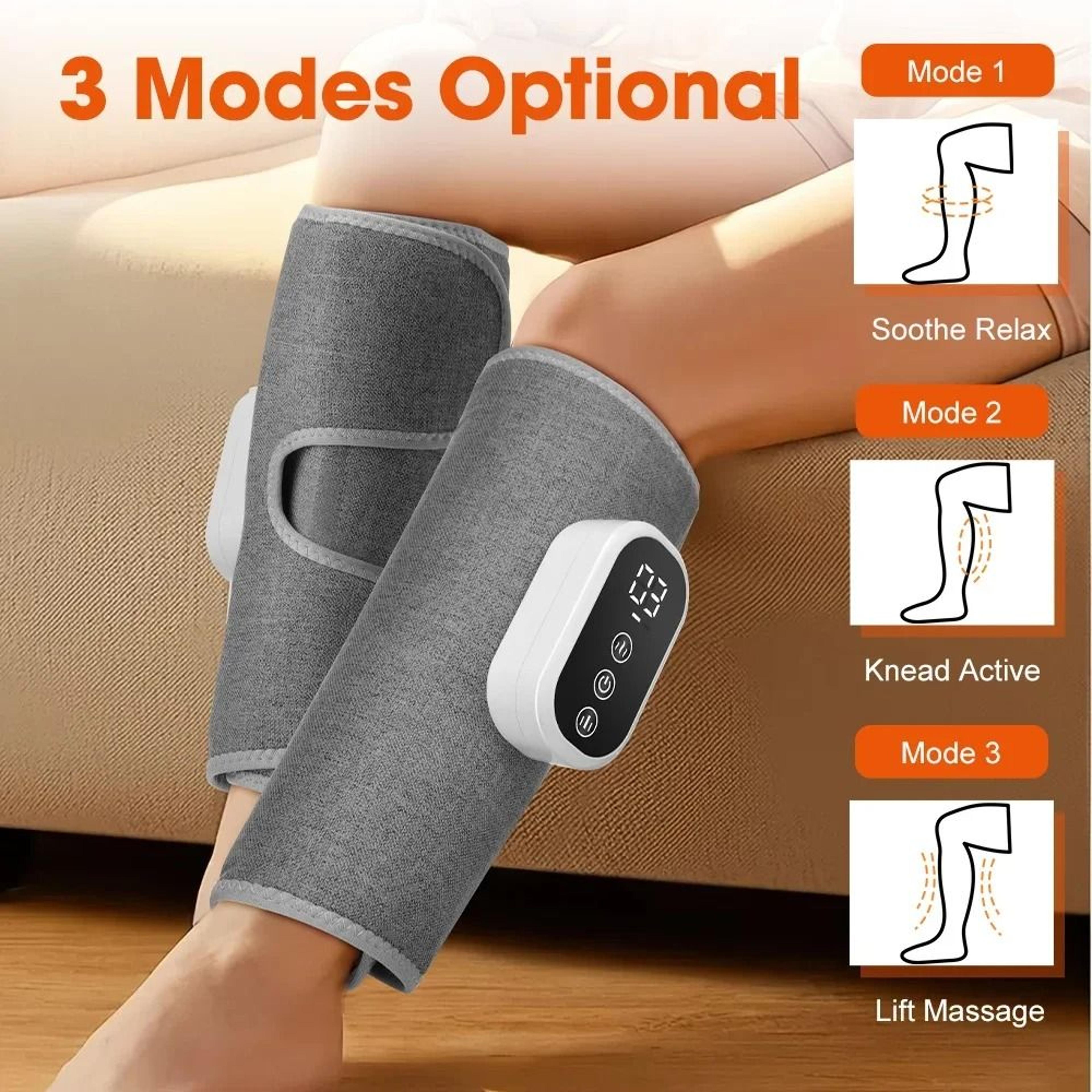 wireless leg massager with 3-speed airbag compression and hot compress for calf muscle fatigue
