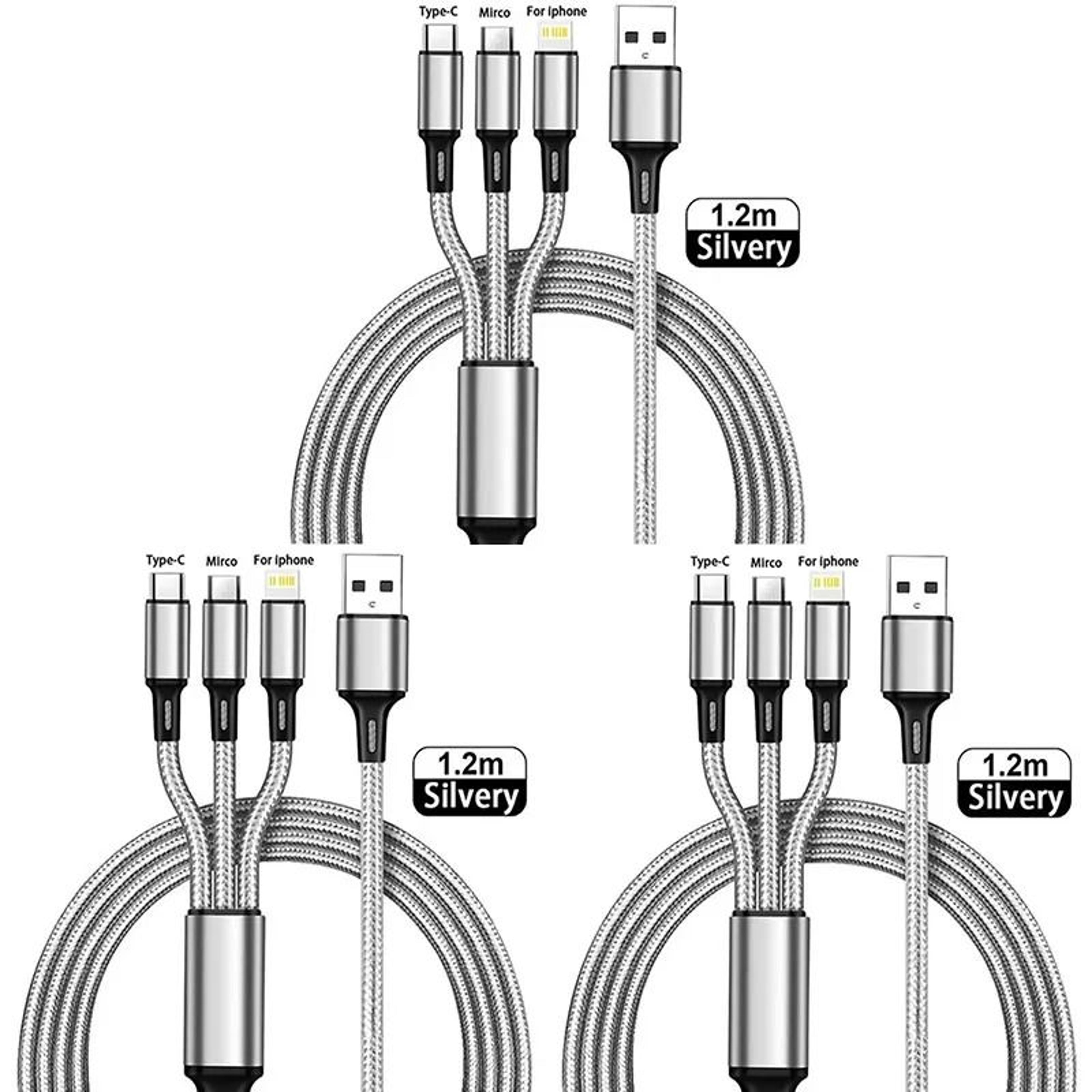 3 In 1 Universal Multi USB Fast Charging Cable 1 Or 3 Pack 20