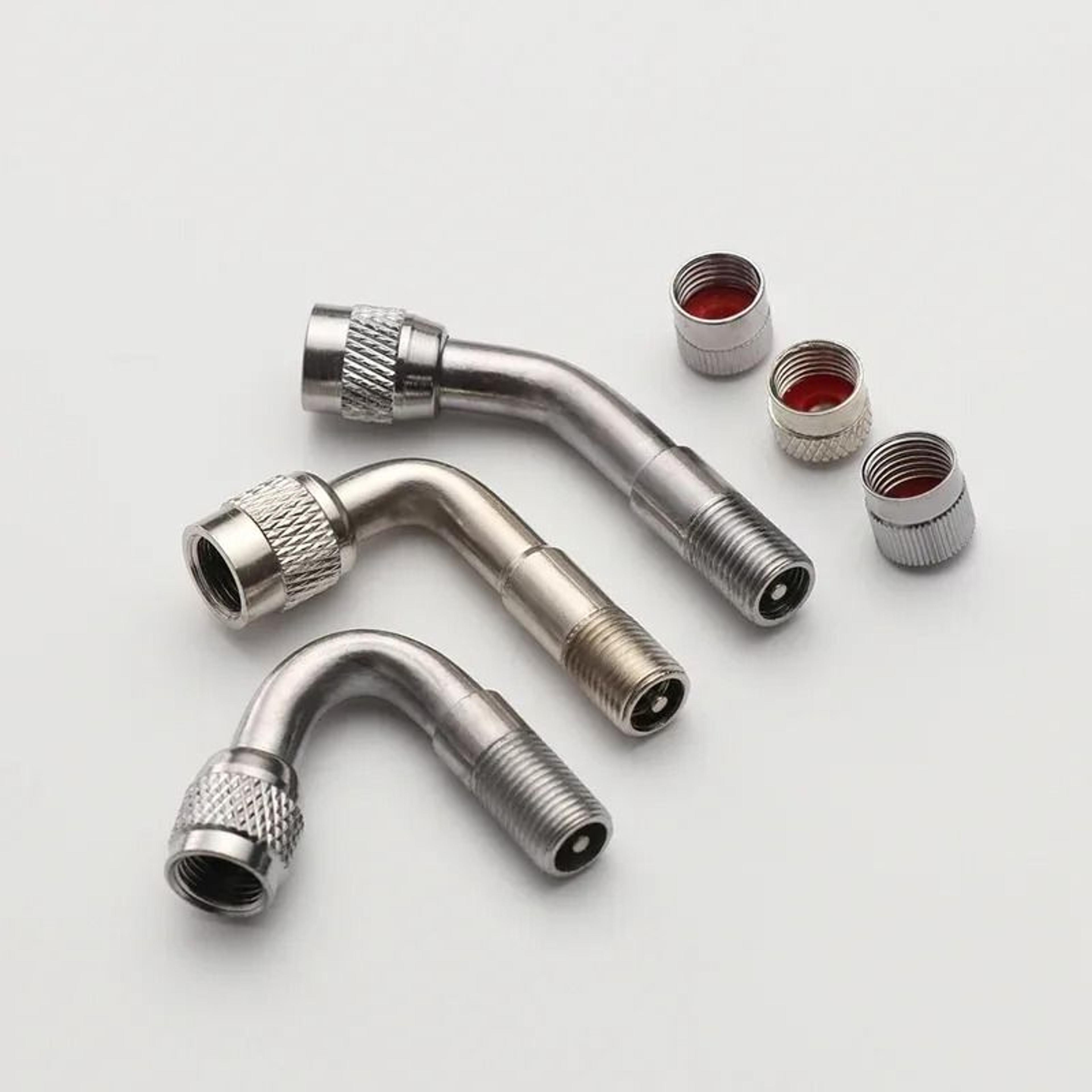 brass air tire valve extension rod adapters (1 or 5 pack) – 45°, 90°, and 135° angles
