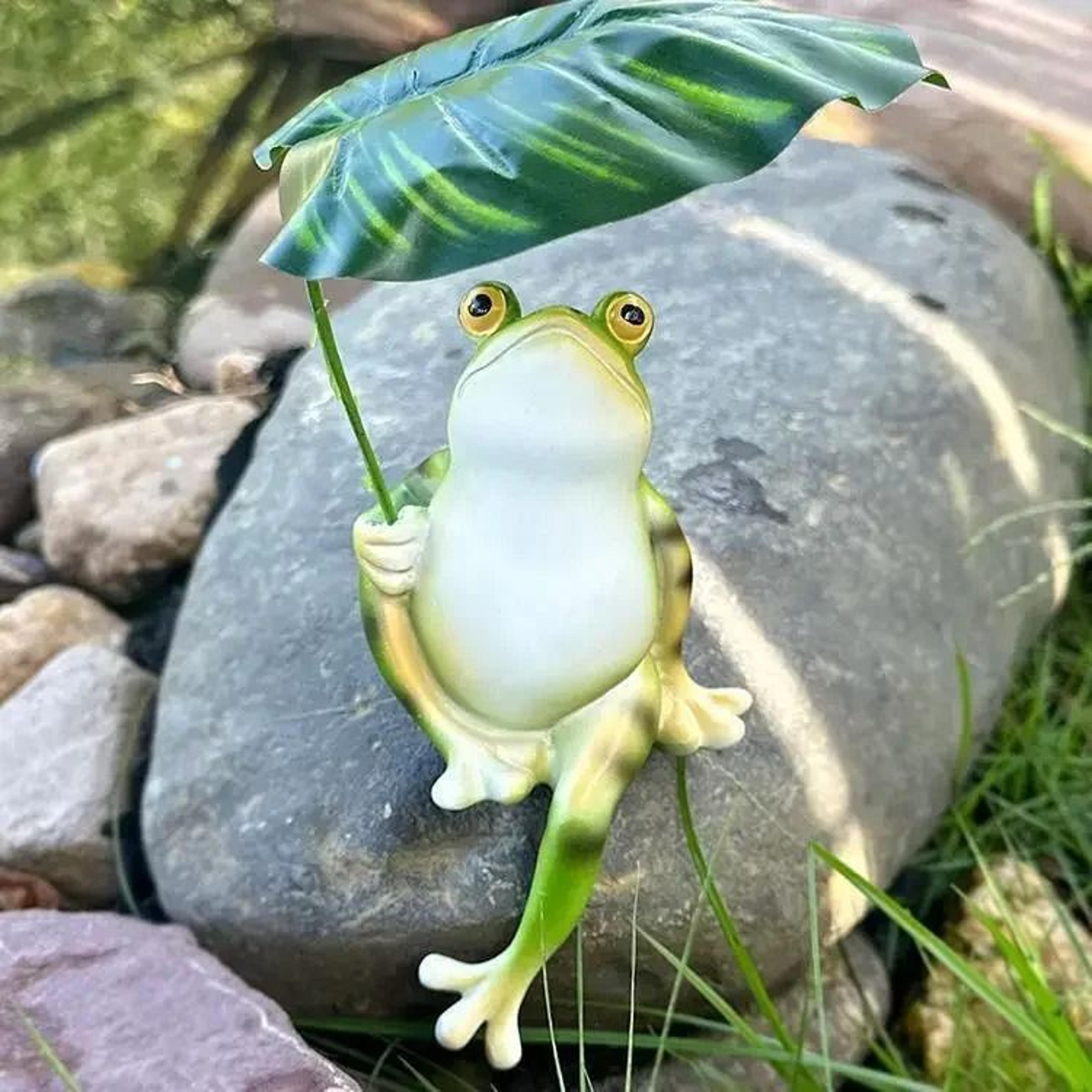 Cartoon Leaf Umbrella Frog Garden Statue  Outdoor Lawn Figurine  Fish Tank Ornament 2