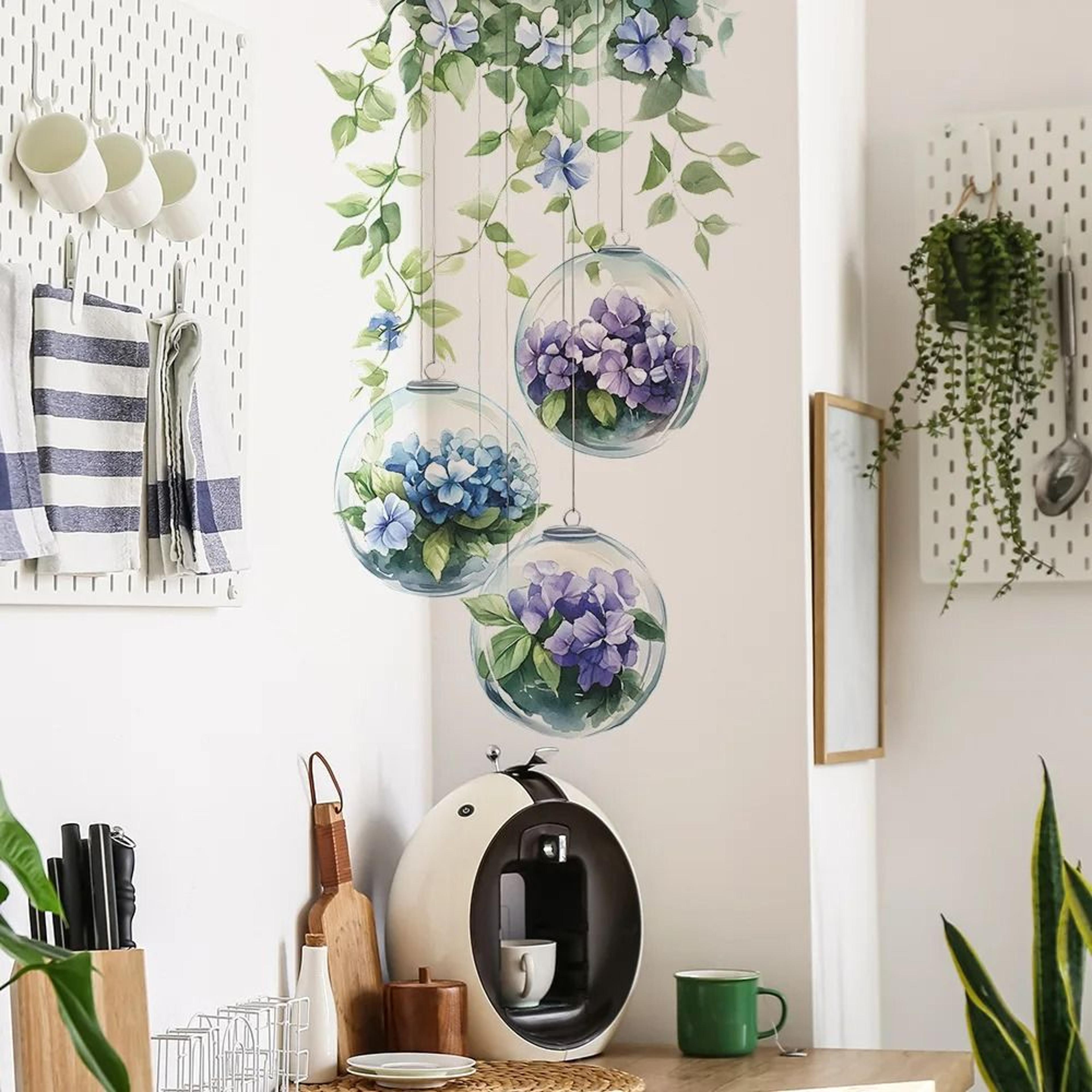 Hanging Floral And Green Leaf Wall Sticker  Removable Botanical Wall Decal For Home Decor 2