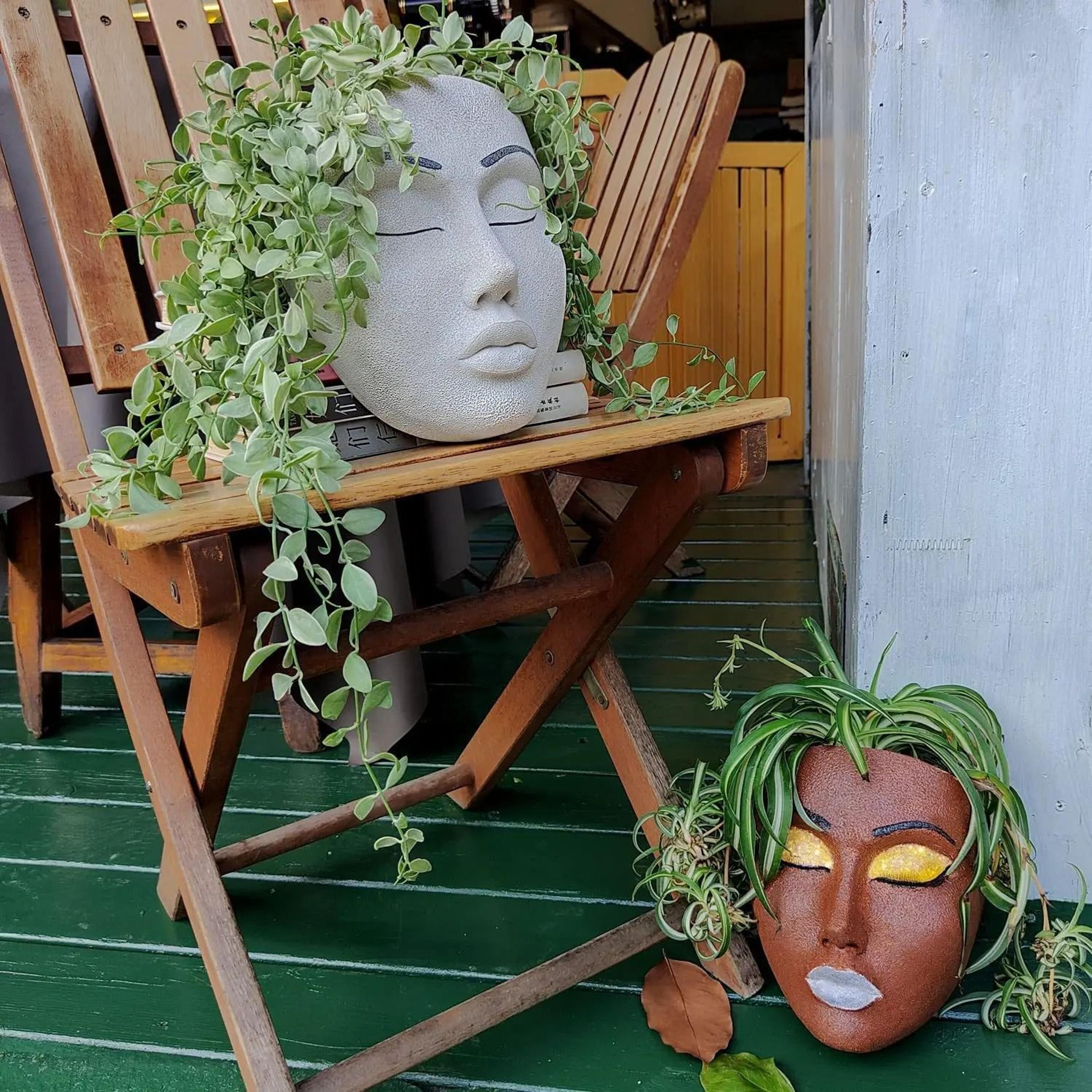 Resin Wall Hanging Face Flower Pot  Creative Human Face Planter Vase For Indoor  Outdoor Wall Decor 4