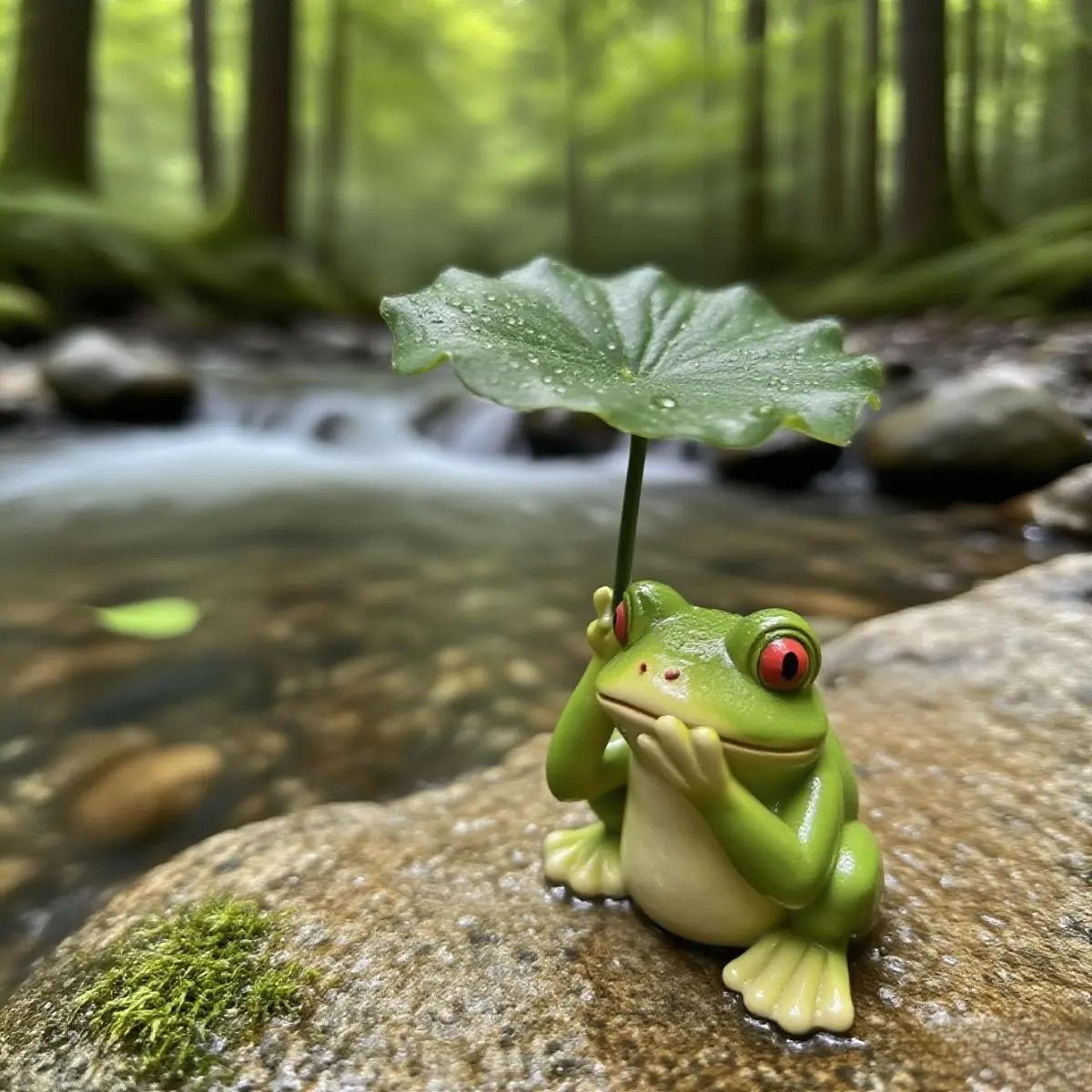 Garden Frog Statue With Lotus Leaf Umbrella  Whimsical Outdoor Resin Figurine For Patio  Yard Decor 5
