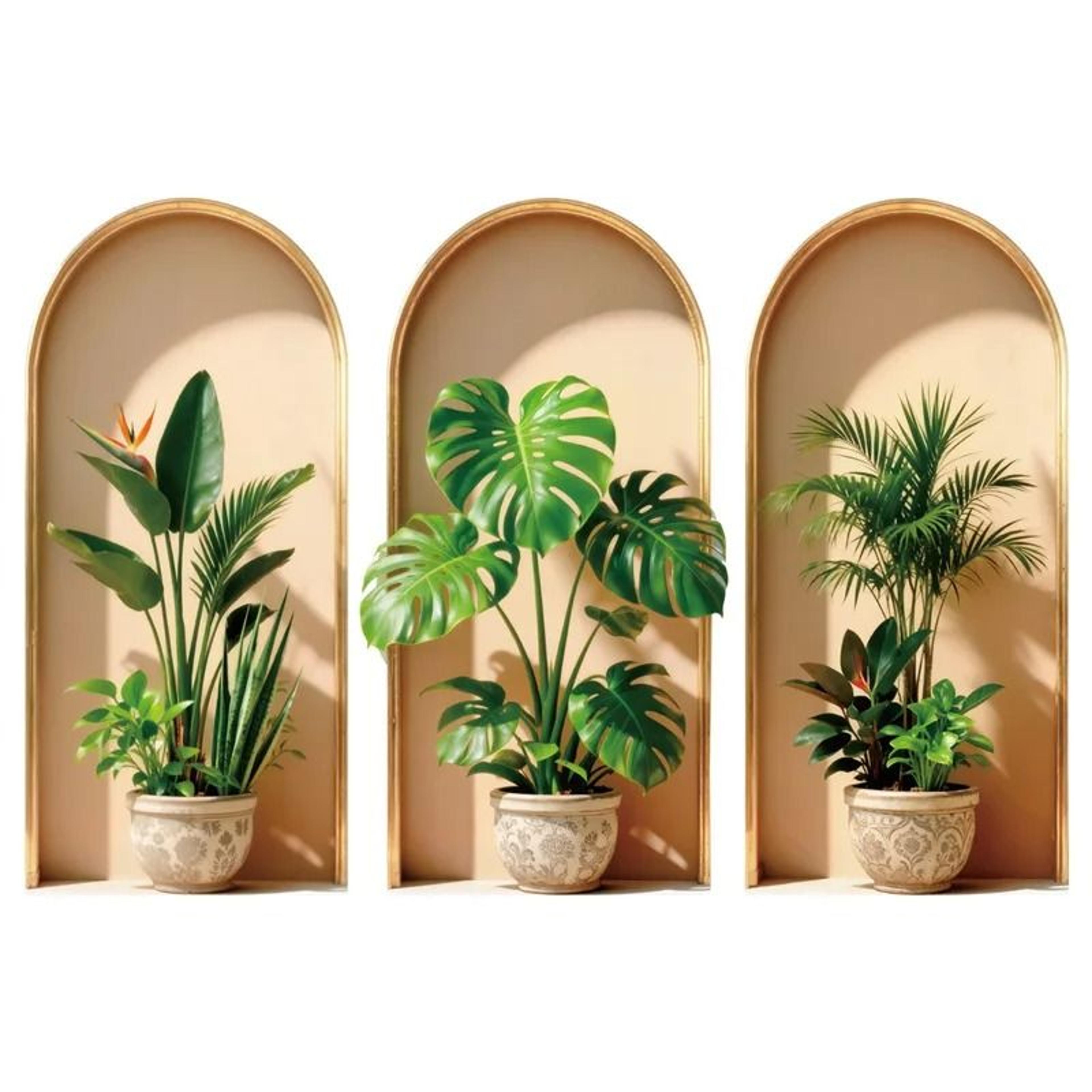 3D Simulation Potted Plant Picture Frame Wall Stickers  Removable Monstera Bamboo Leaf Effect Wall  4