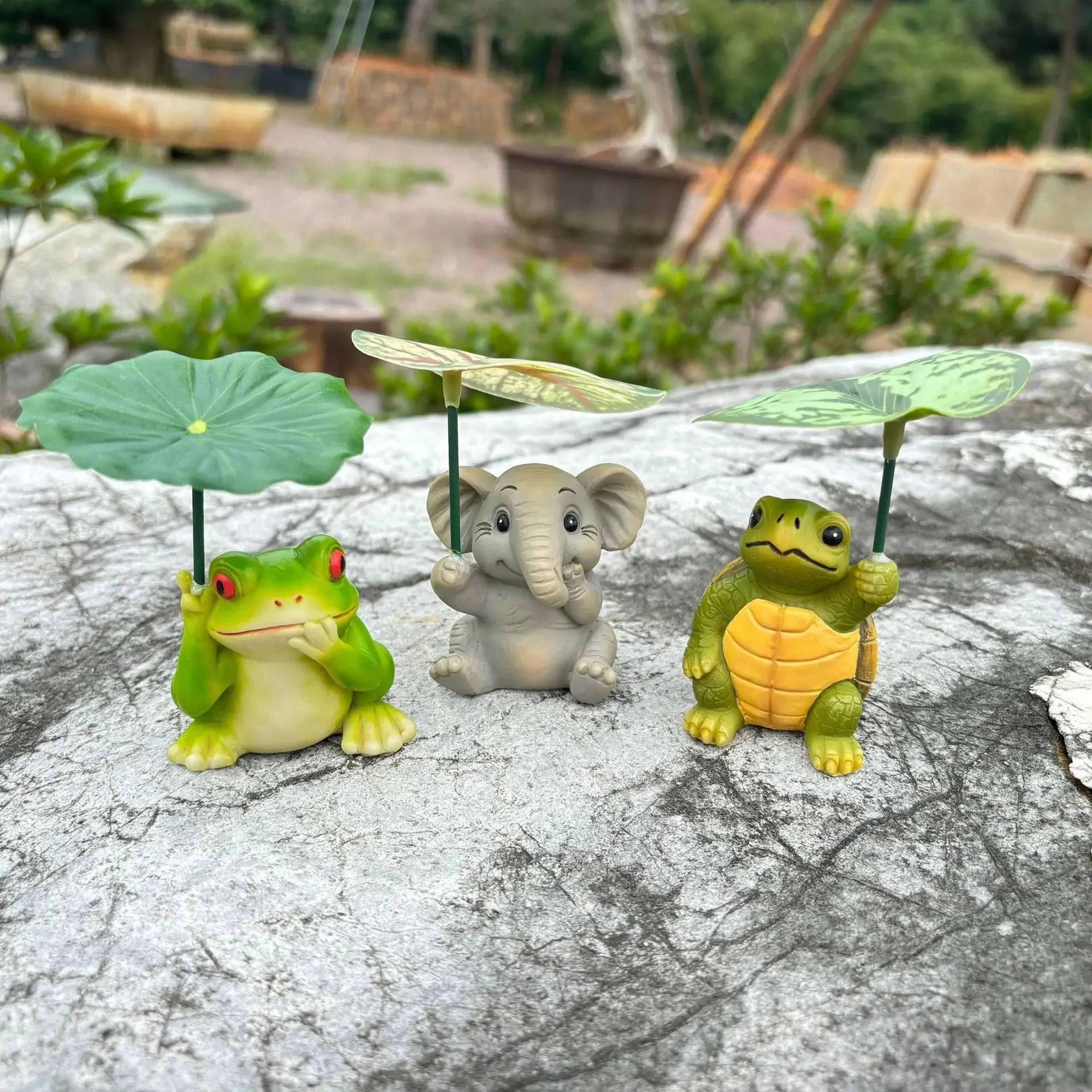 Cute Frog Elephant Turtle Garden Statues With Leaf Umbrella  Whimsical Resin Animal Figurines For O 3