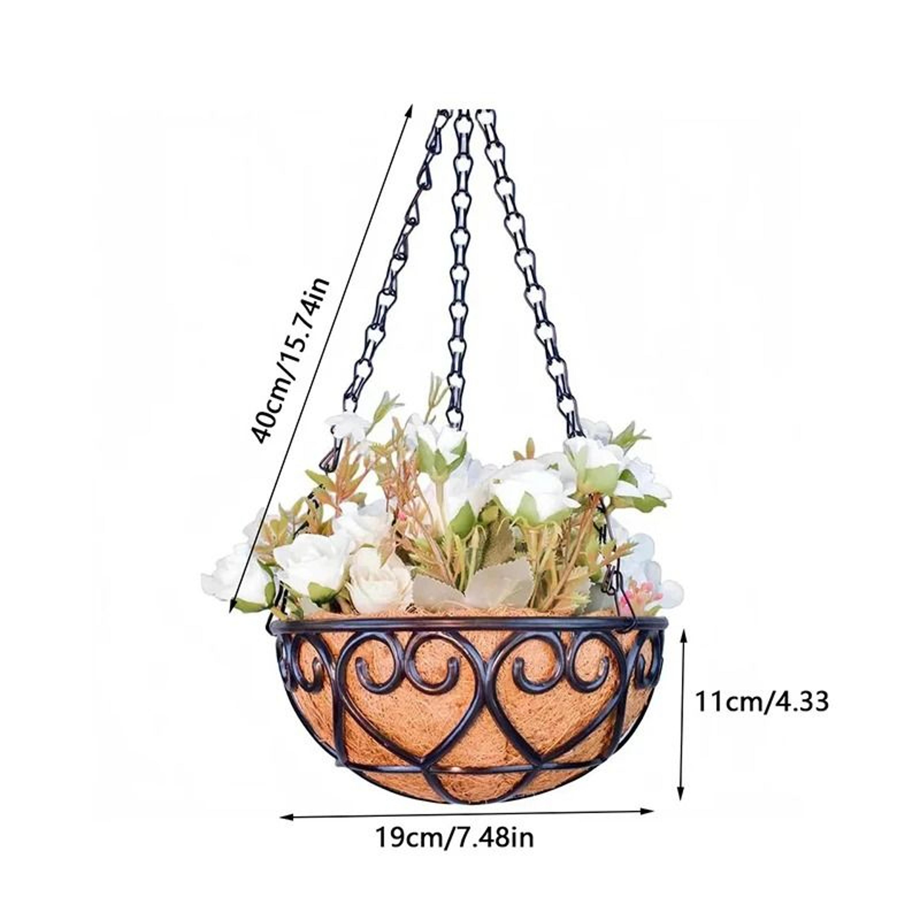 Hanging Round Coconut Planter Basket  Iron Chain Coco Coir Flowerpot 6