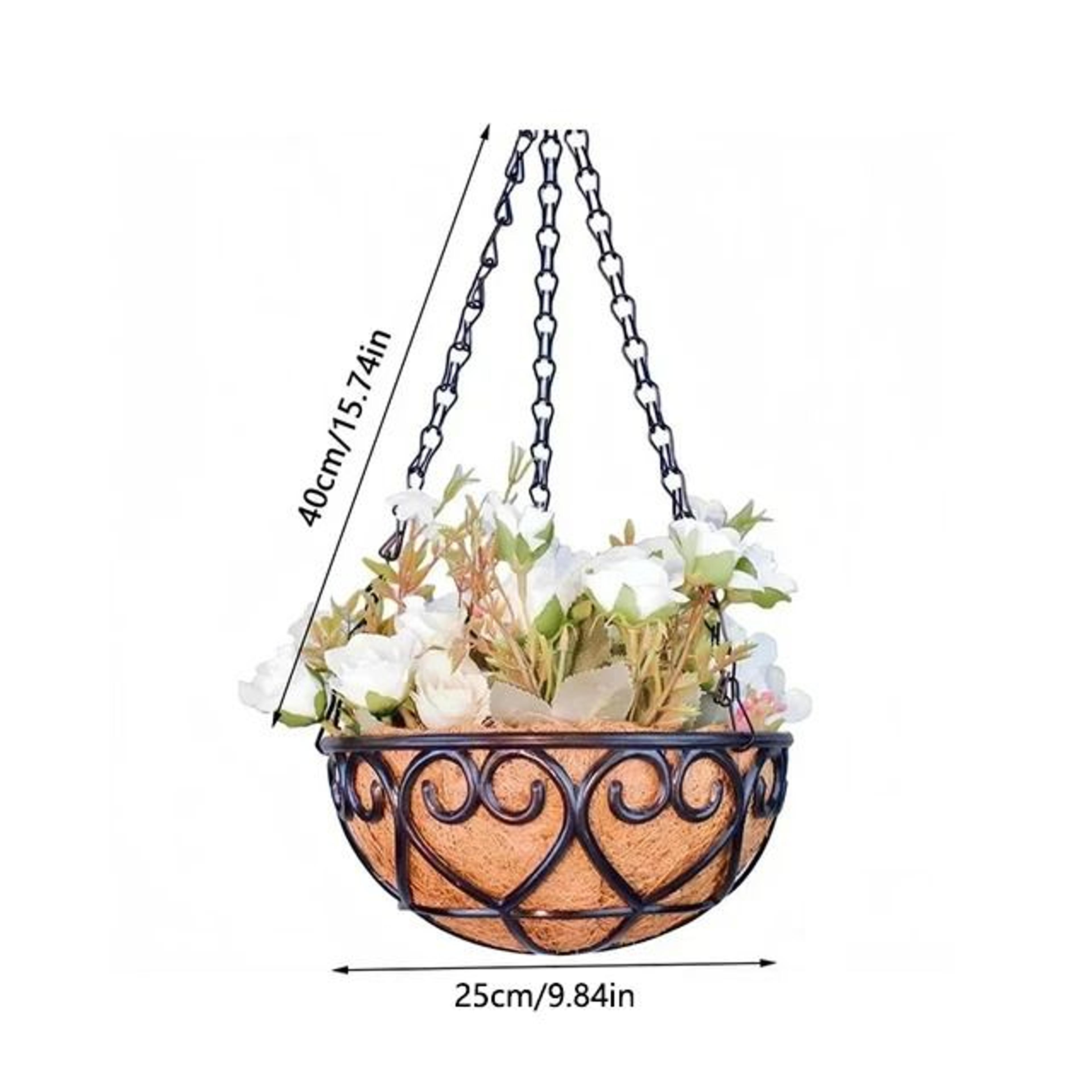 Hanging Round Coconut Planter Basket  Iron Chain Coco Coir Flowerpot 8