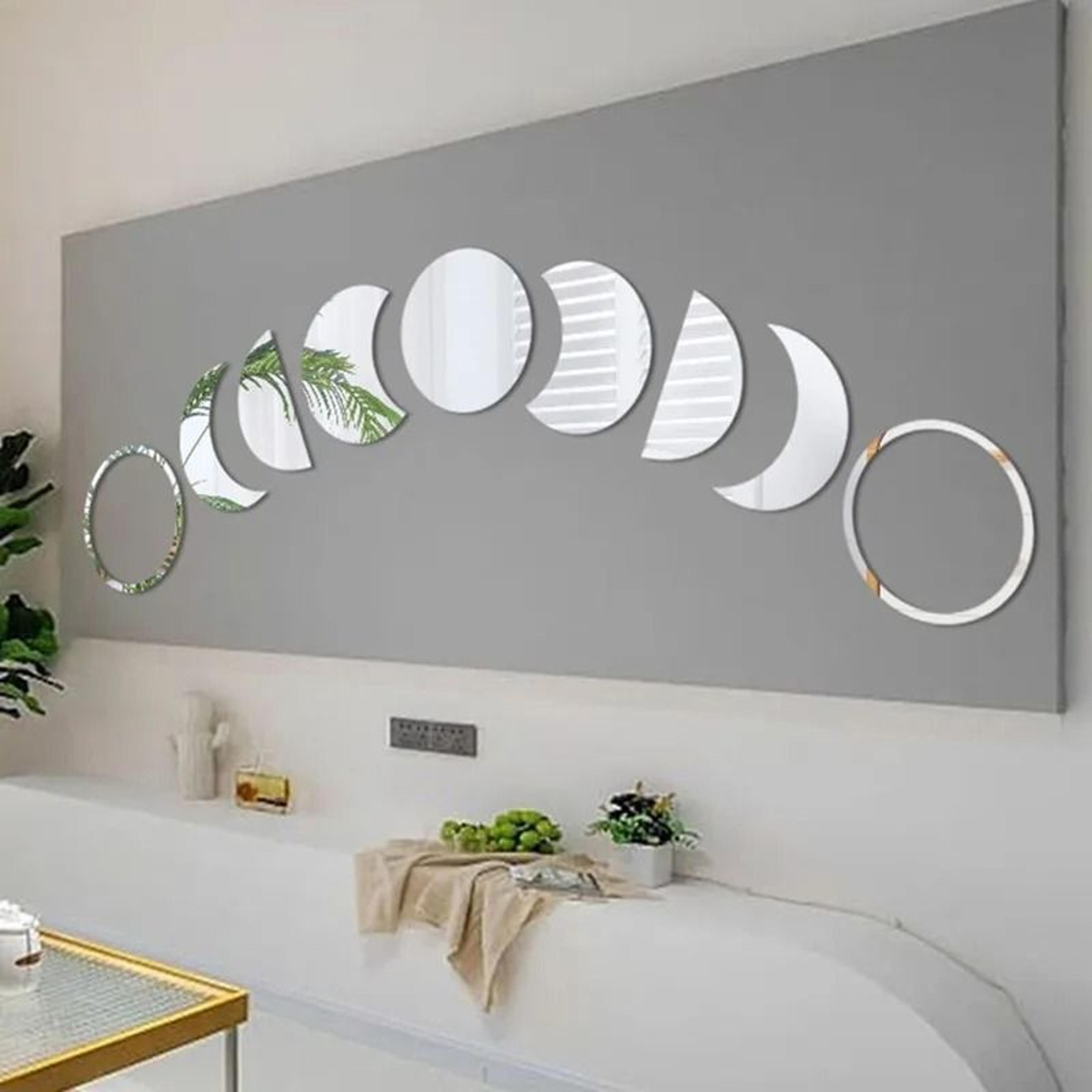Lunar Eclipse 9 Piece Acrylic Wall Mirror Set  Celestial Moon Phase Decorative Wall Art Decals 3
