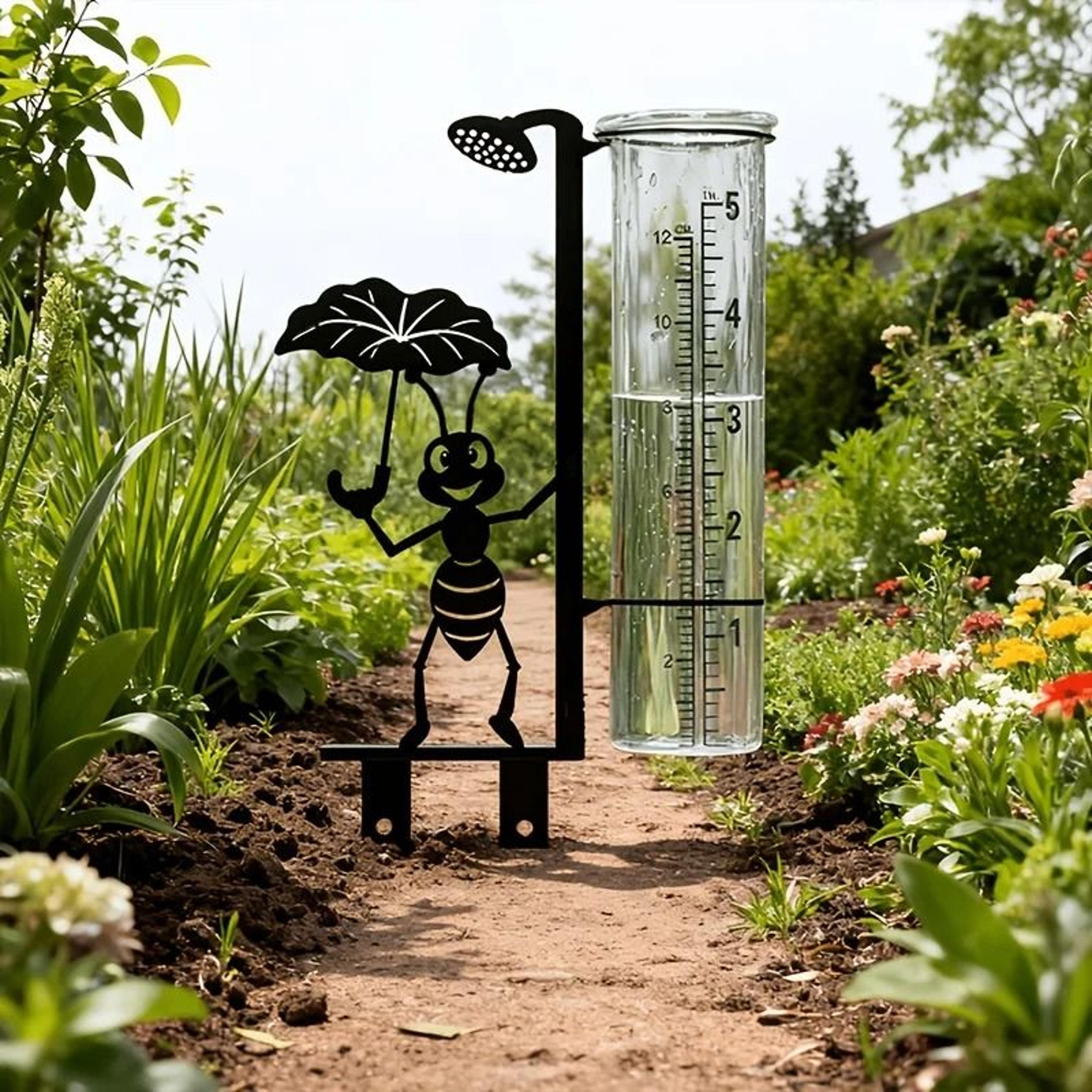 Metal Ant Decorative Rain Gauge  Outdoor Water Meter With Glass Measuring Cup For Garden And Yard 2