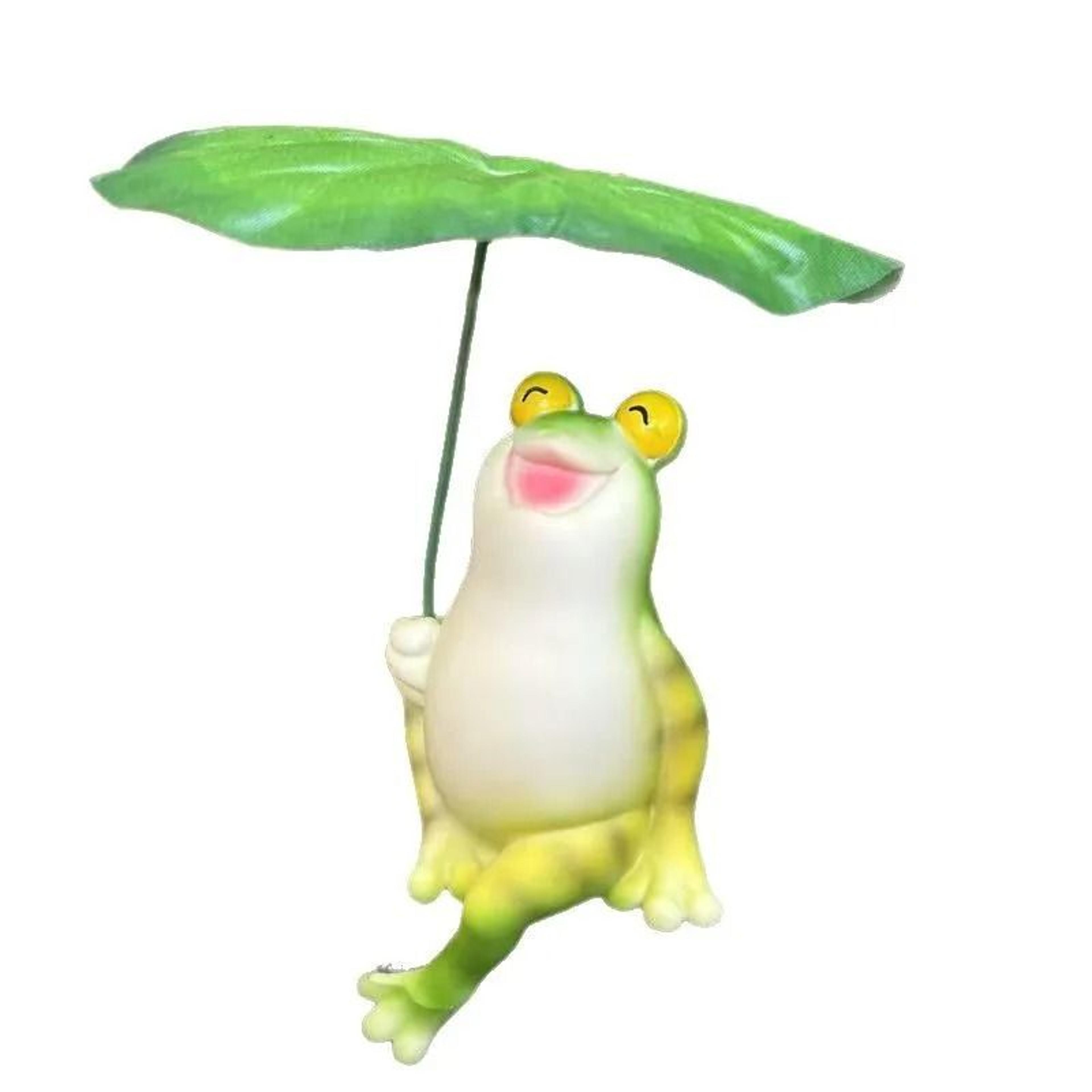 Cute Frog With Leaf Umbrella Garden Statue  Handcrafted Resin Figurine For Pond Patio And Fairy Gar 1