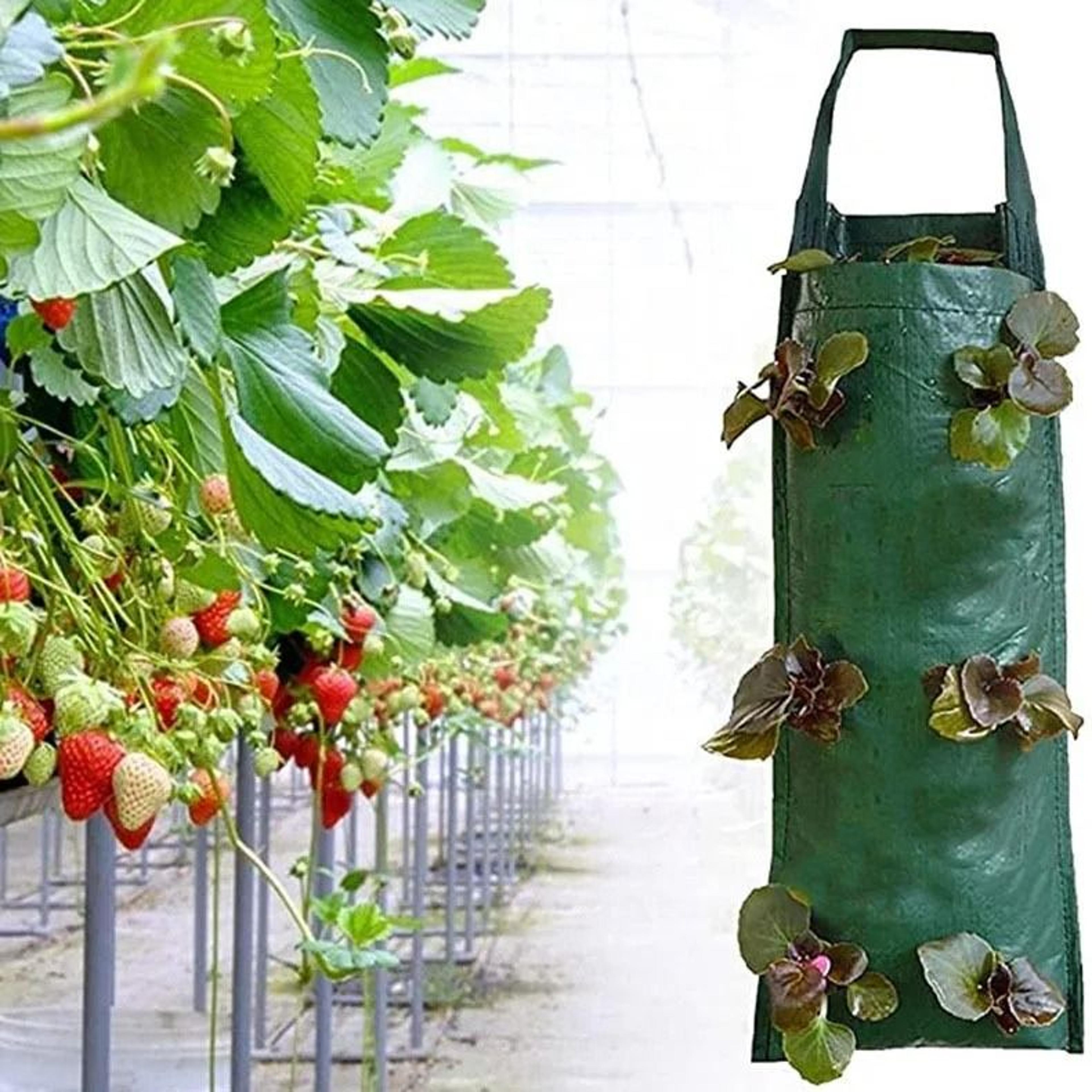 multi-pocket hanging strawberry grow bag – vertical upside down planter for tomatoes and vegetables