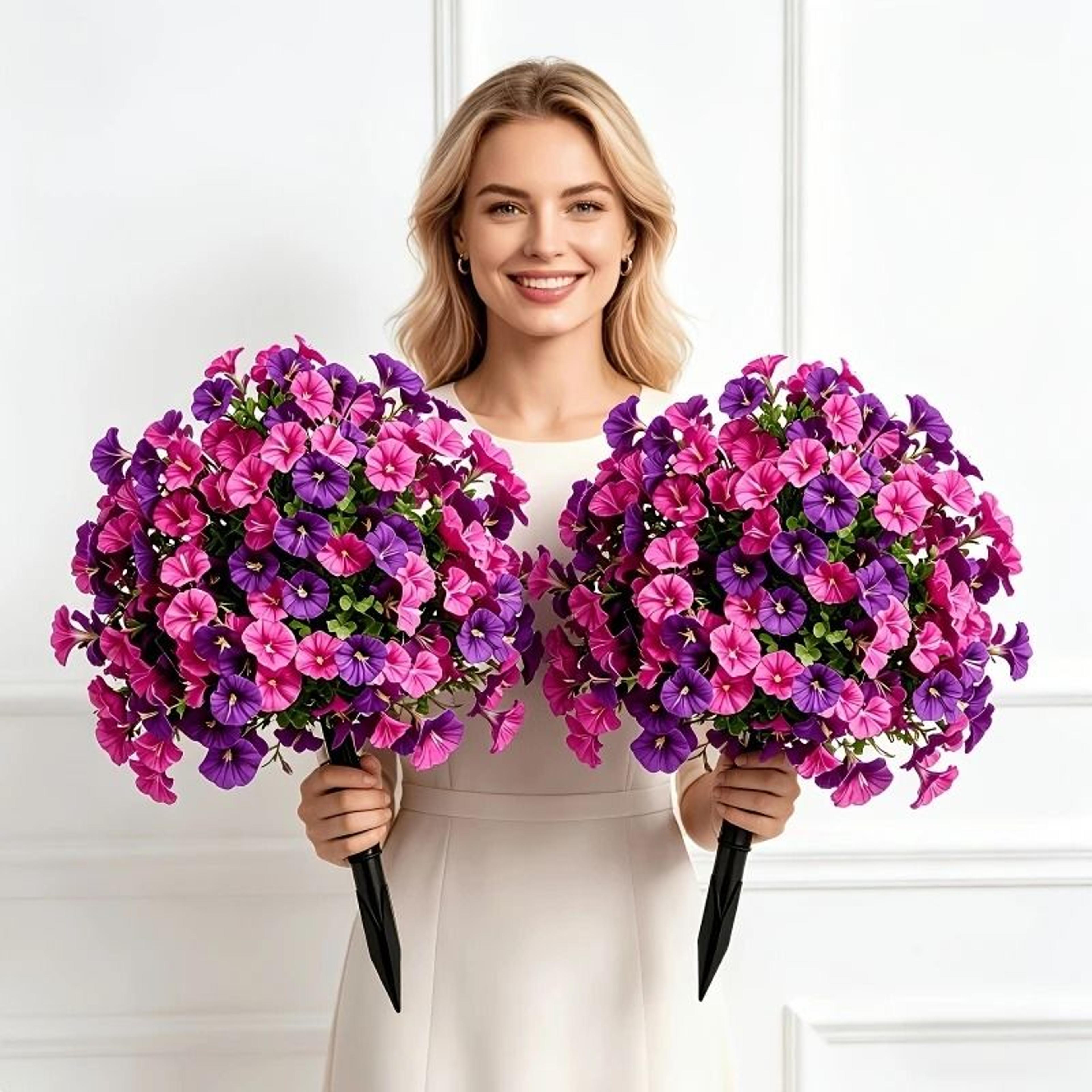 Artificial Morning Glory Flower Stakes With Ground Nails  Fake Greenery Picks For Garden Yard And P 1