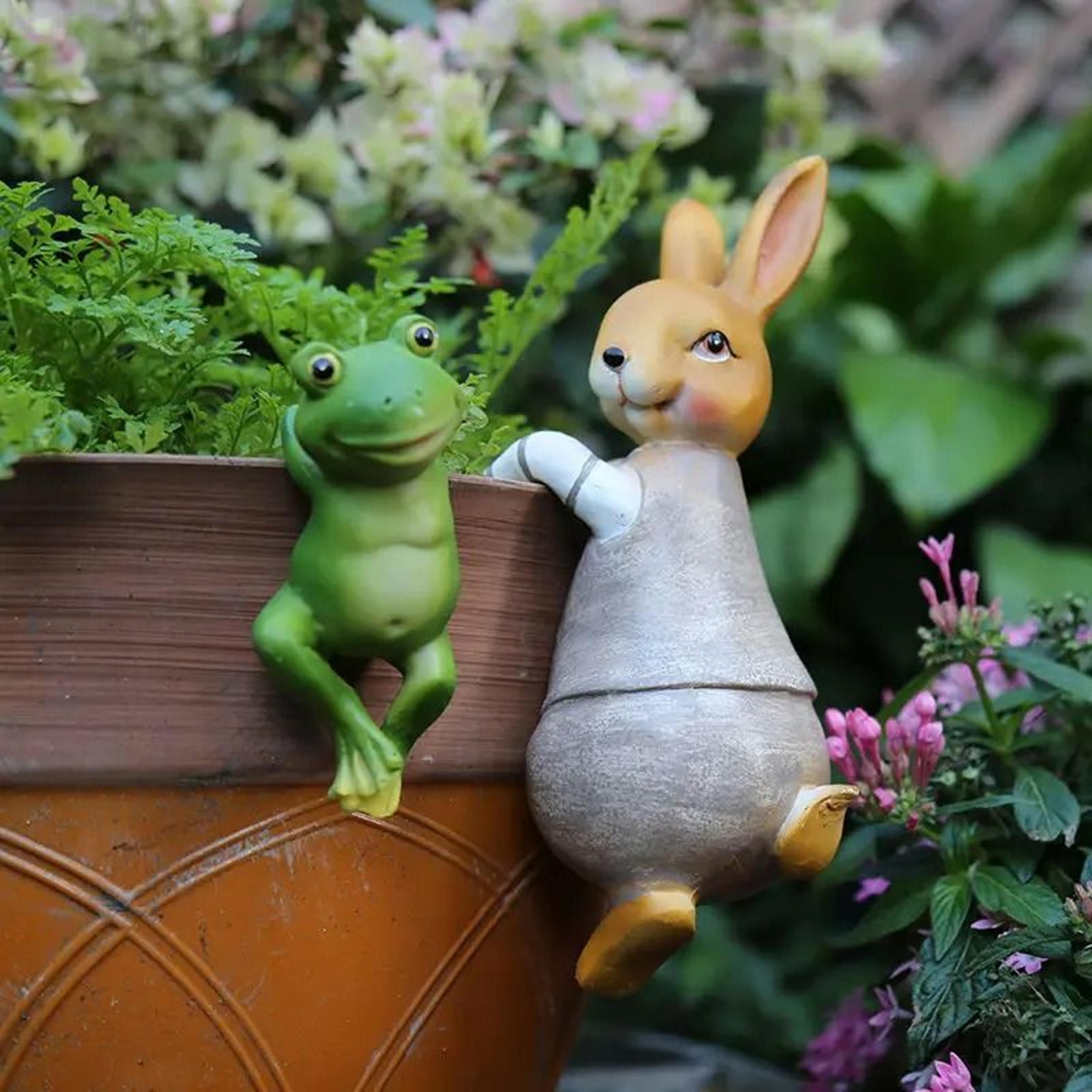 Cute Resin Rabbit  Frog Garden Statue  DIY Outdoor Bonsai  Flowerpot Hanging Ornament 7