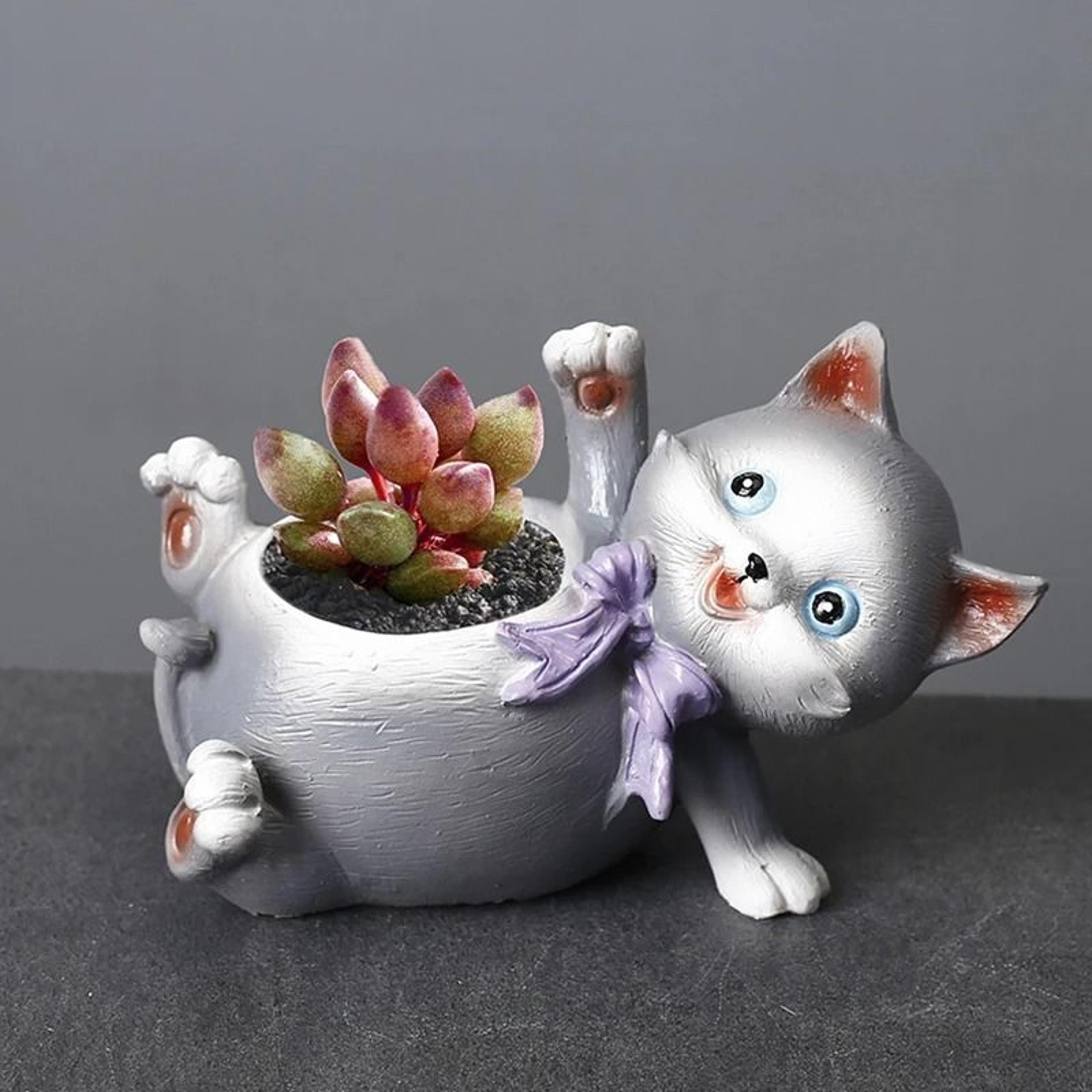 cartoon cat cute animal succulent planter – resin flower pot vase for indoor home decor