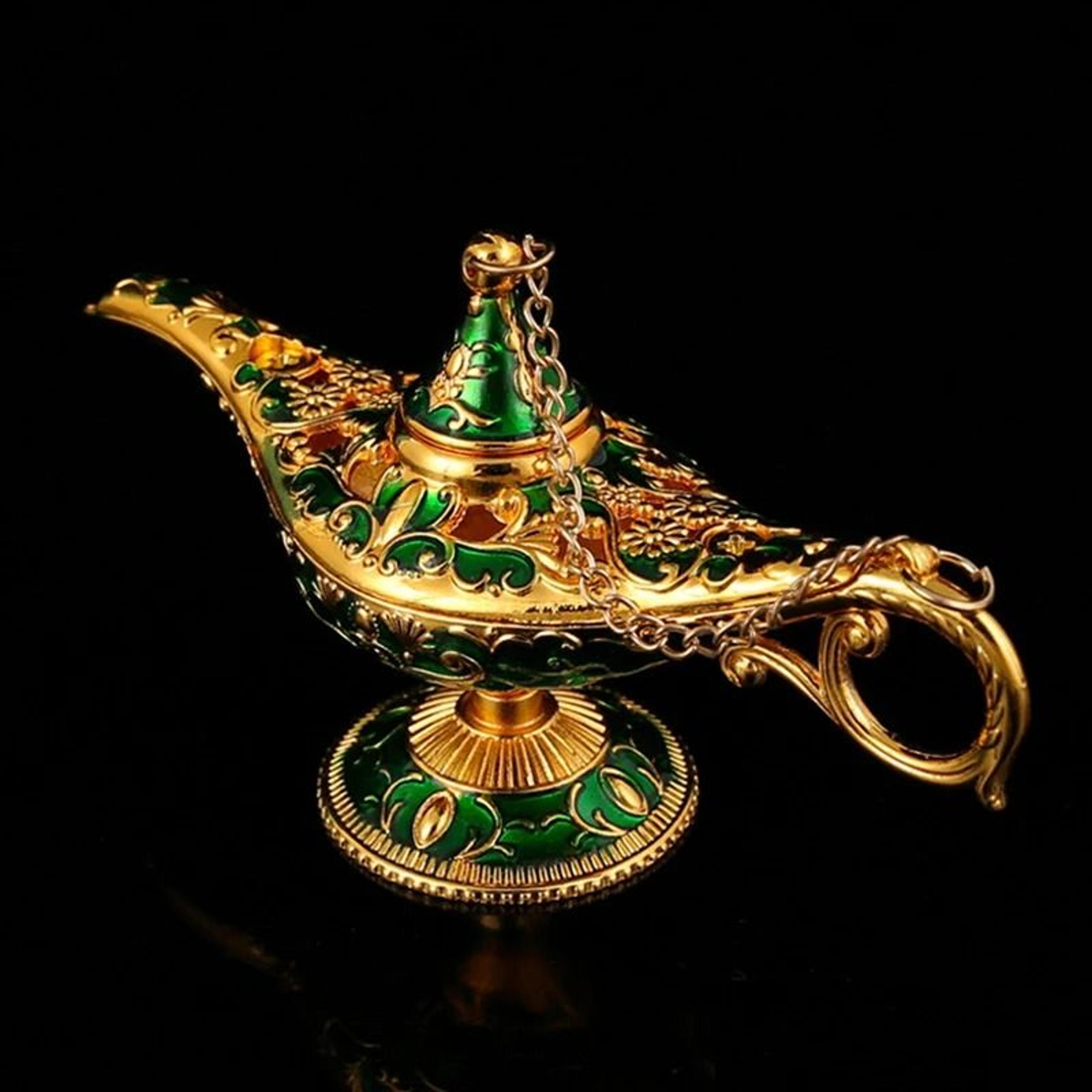 vintage aladdin magic lamp desktop craft ornament – retro metal wish lamp sculpture for home decor & holiday gift