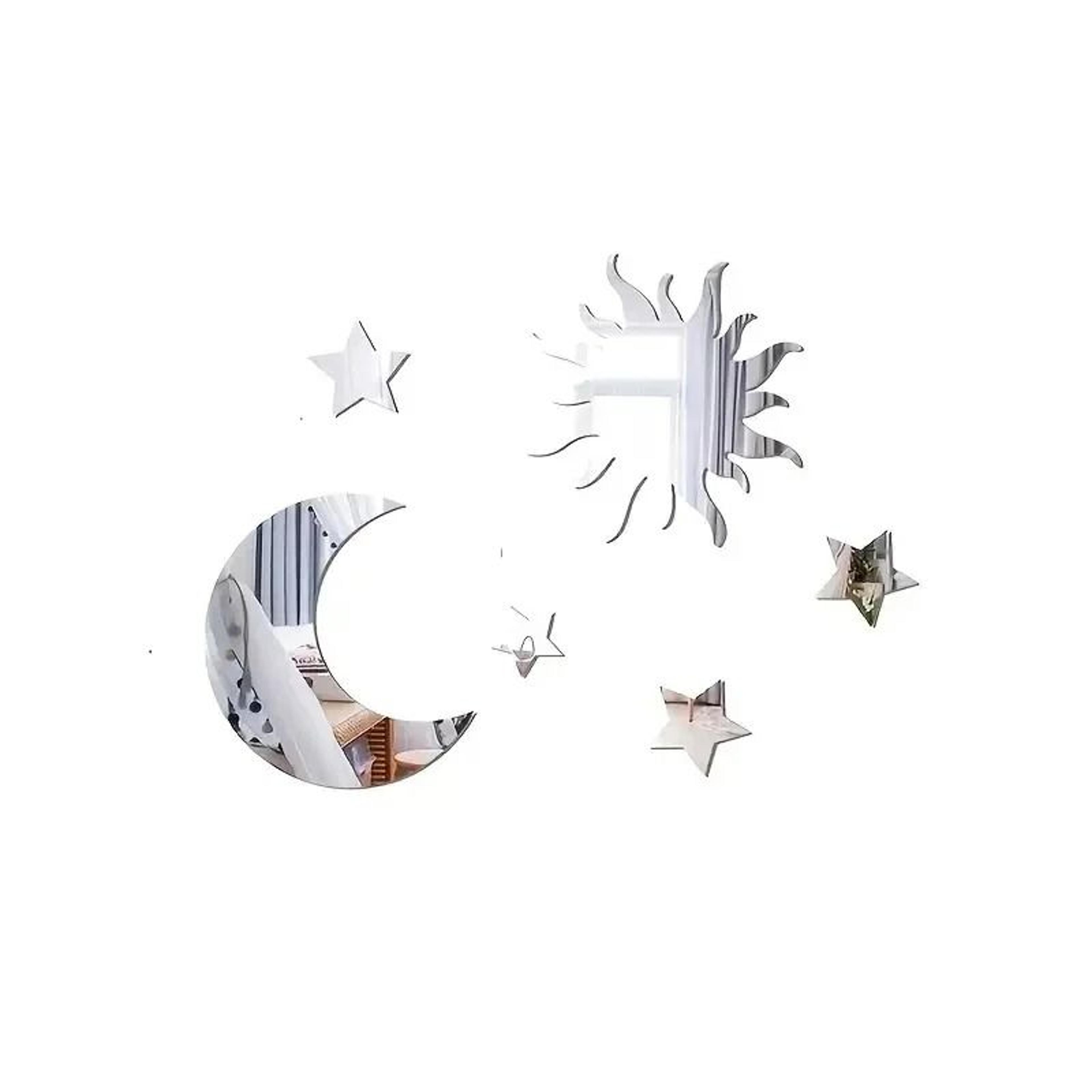 6 PCS Star  Moon Combination Mirror Wall Stickers  Acrylic Decal Set For Bedroom Living Room  Holid 6