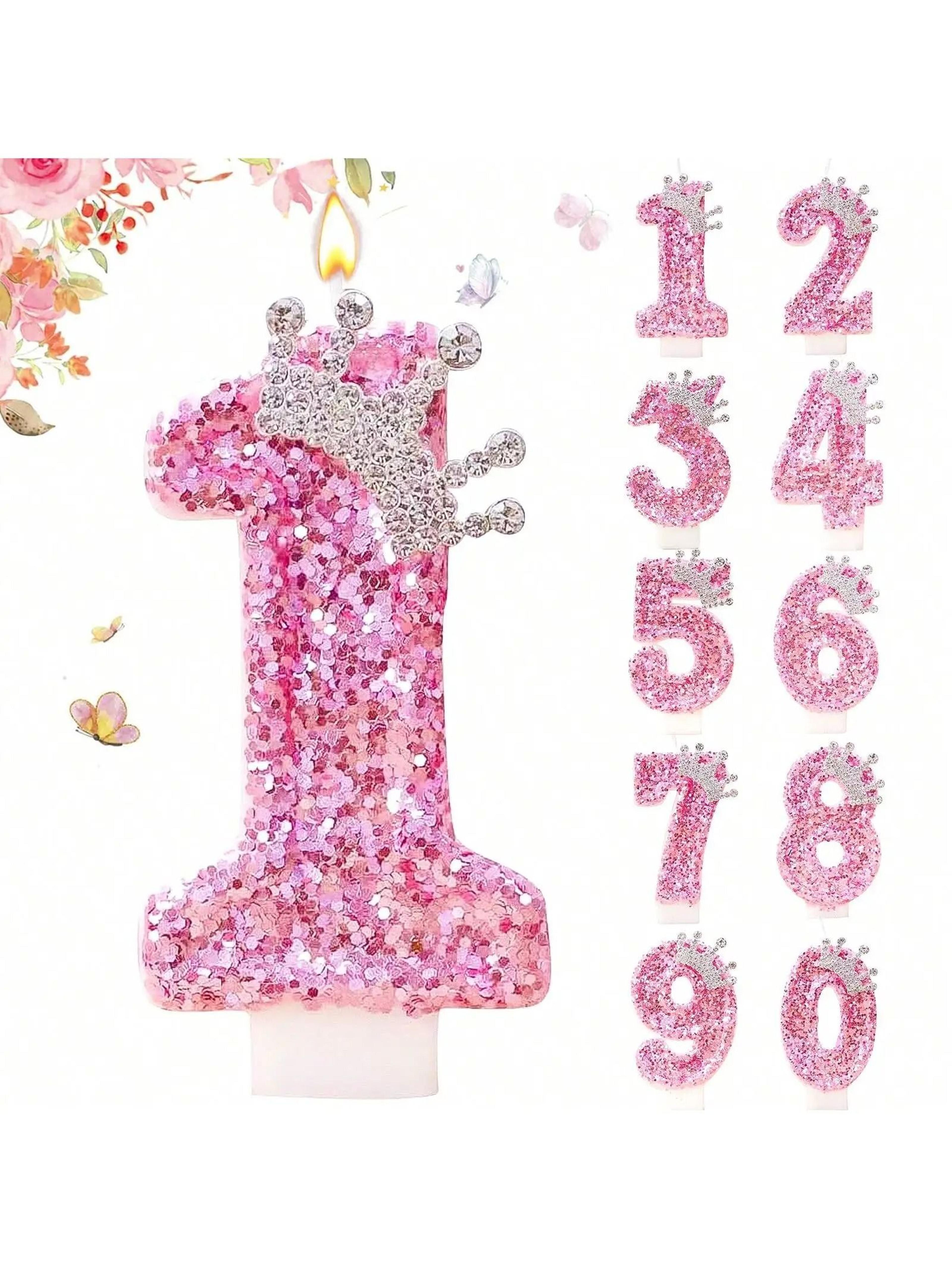 princess crown pink numeral birthday candle – creative number cake candle for girl happy birthday party decor