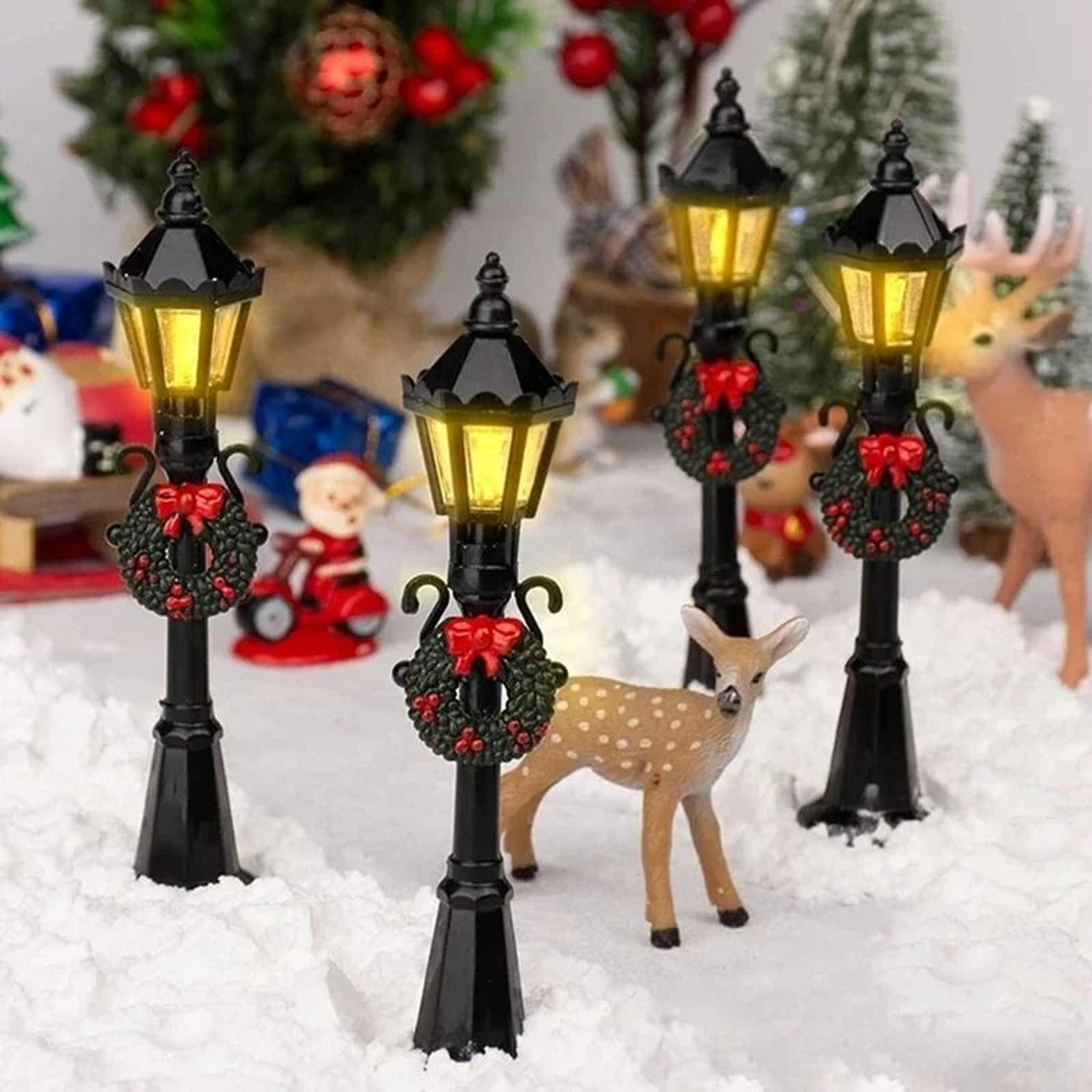 4 pcs mini christmas street light models – dollhouse miniature streetlamps for micro landscape & fairy garden decor