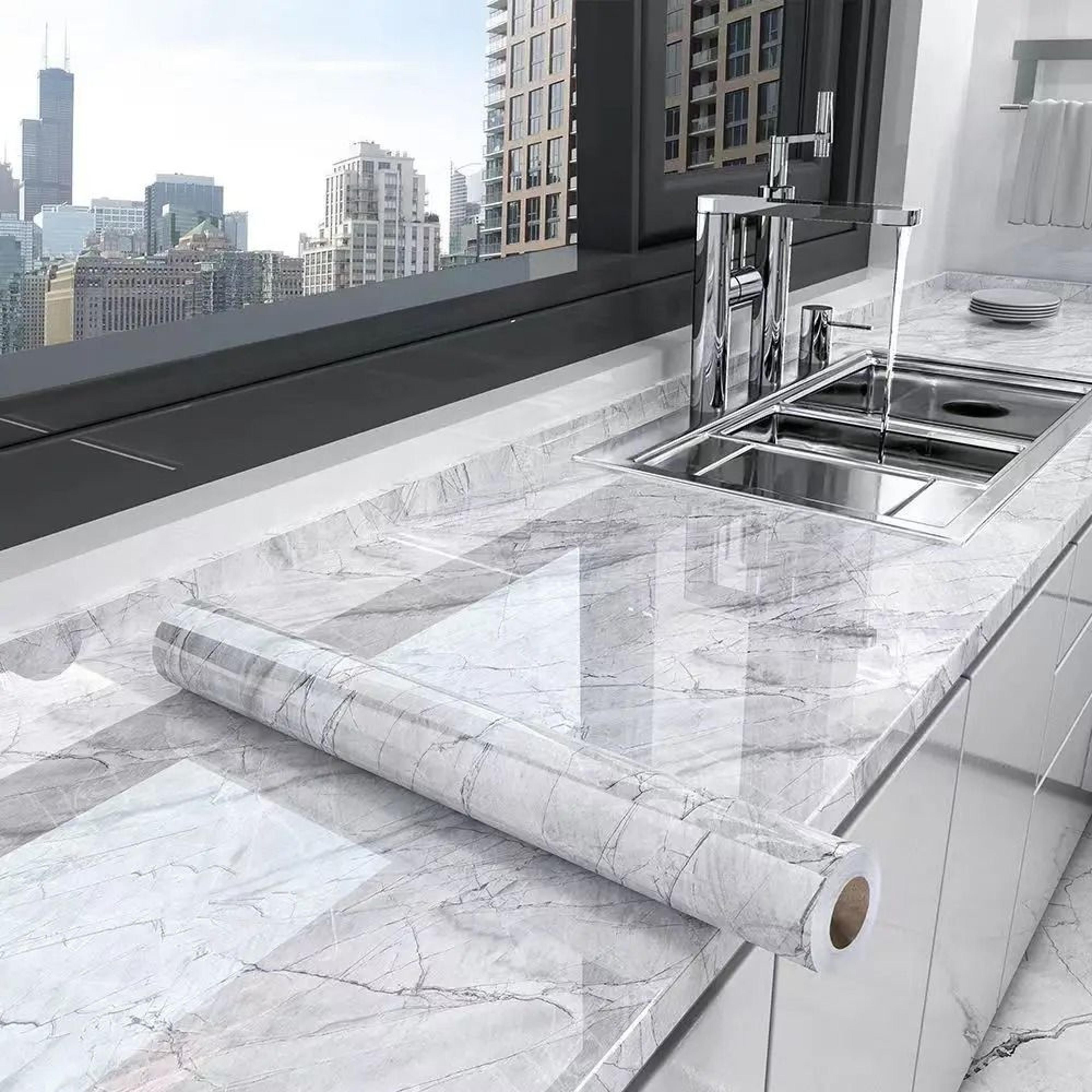 Oil Proof Marble Wall Sticker Roll  Self Adhesive Waterproof Countertop  Cabinet Renovation Film 5