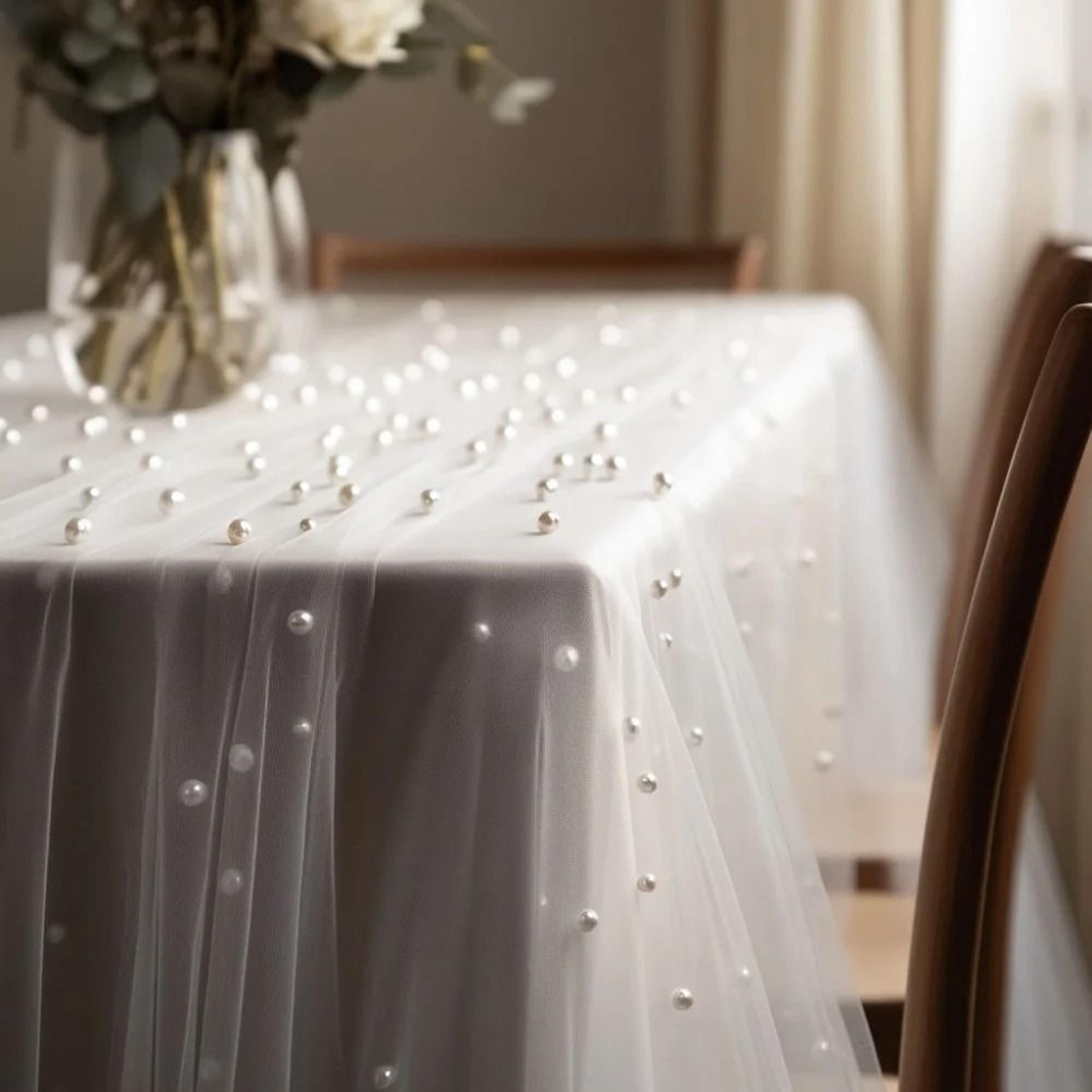 Pearl Chiffon Table Runner 315x1181 Inch Semi Transparent Mesh Tablecloth For Wedding Decor 3