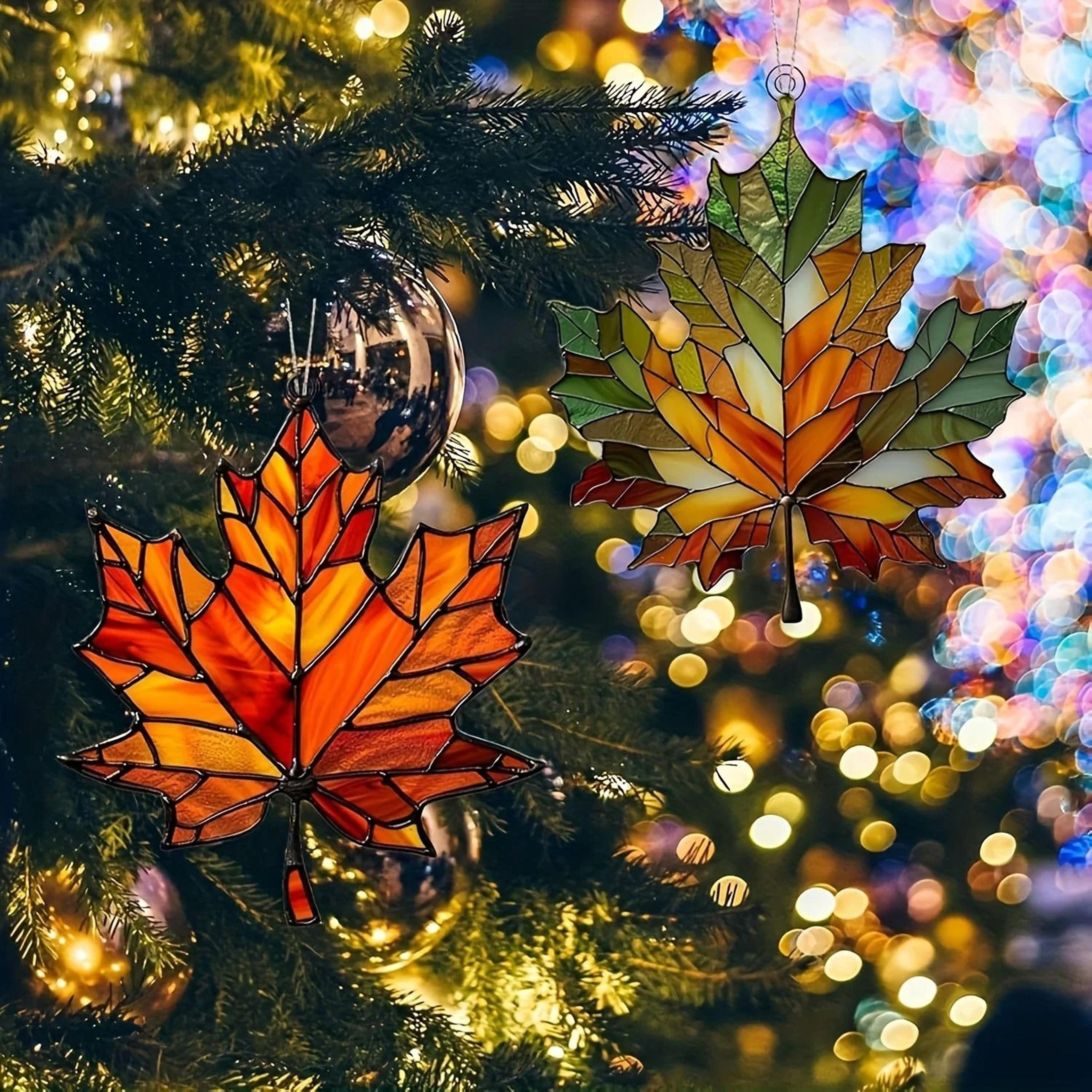 2D Flat Thanksgiving Acrylic Maple Leaf Light Catcher Classic Autumn Home Door Decor Christmas New  5